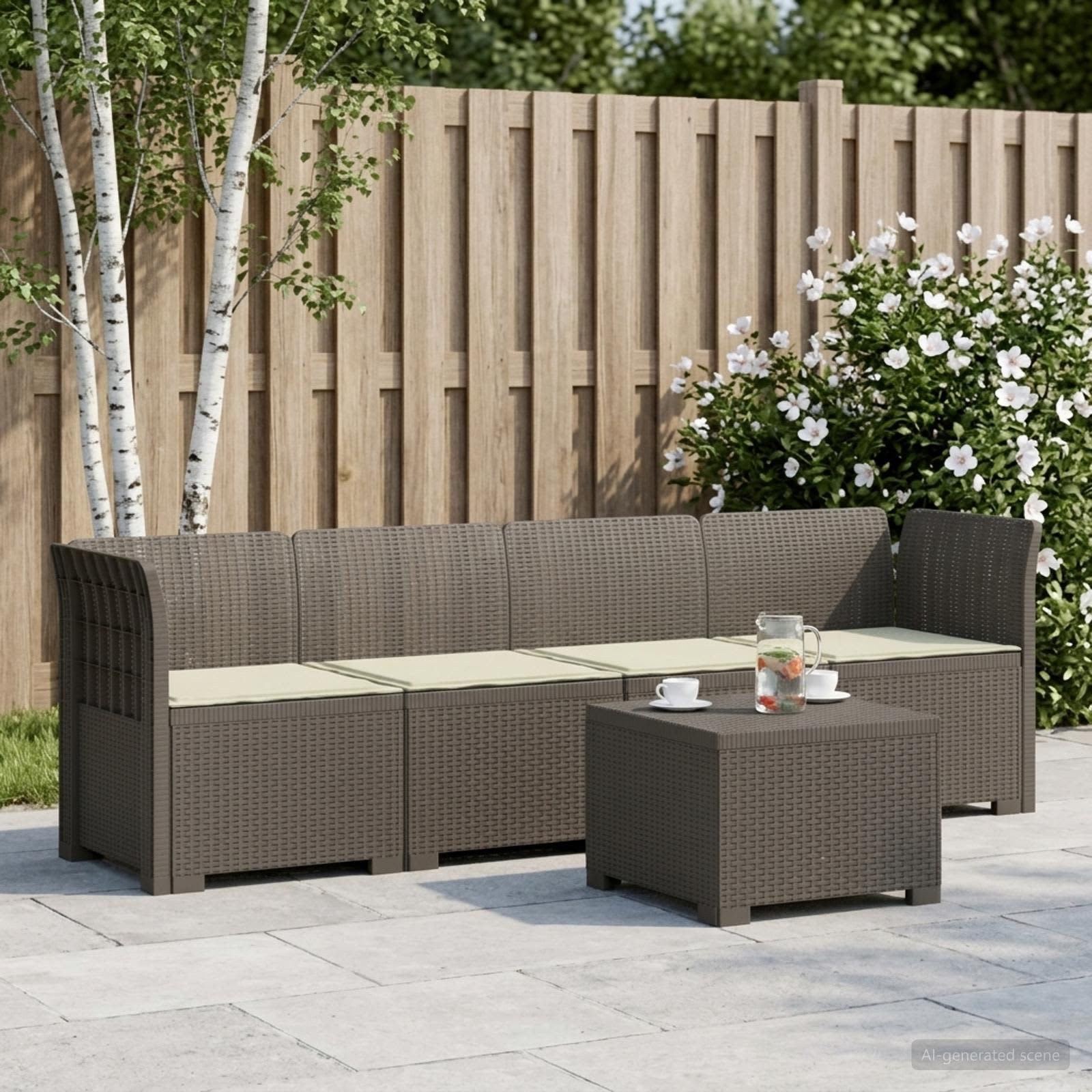 4-Persoons Tuin Sofa met Kussens Rieten Look PP Lichtgrijs