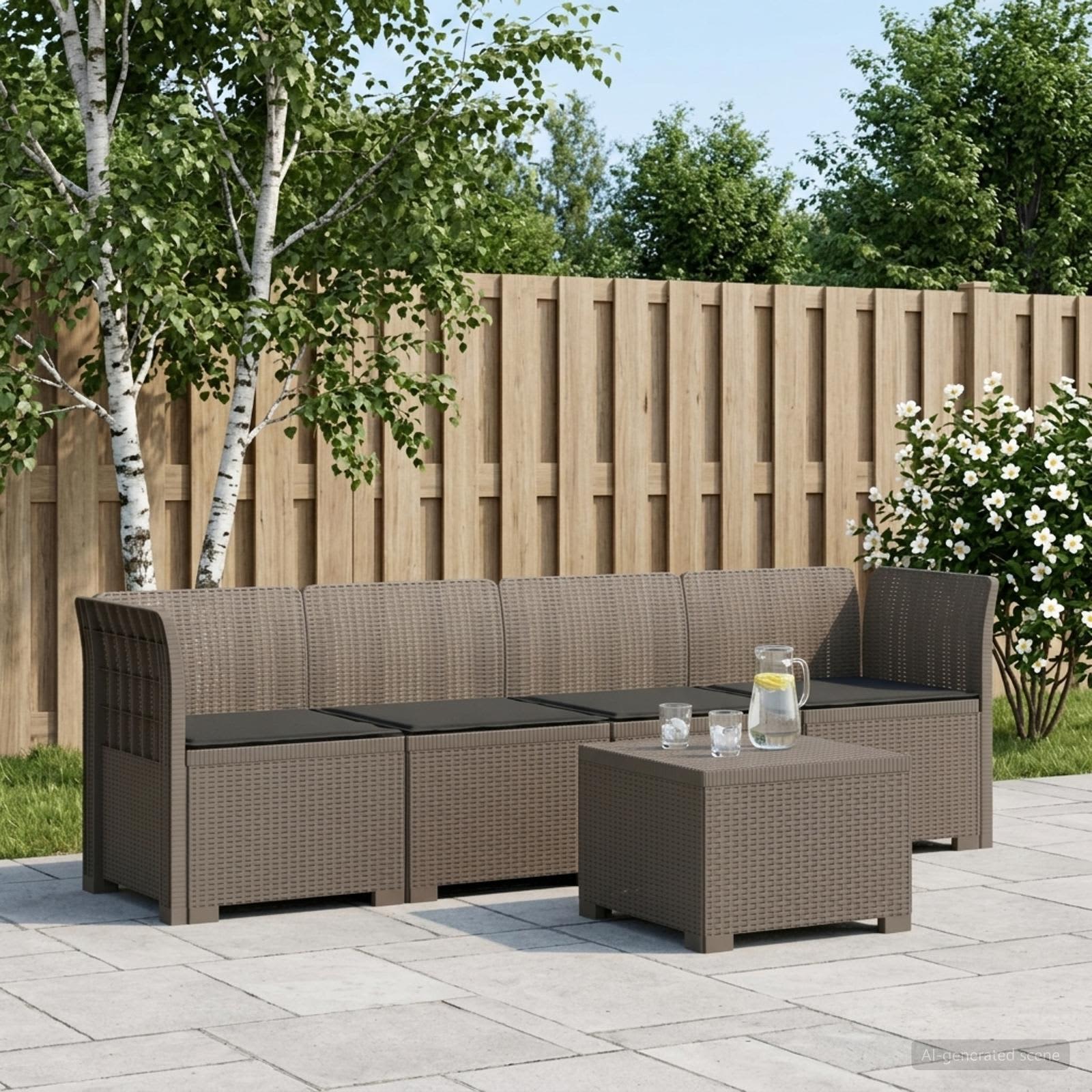 4-Persoons Tuin Sofa met Kussens Rieten Look PP Lichtgrijs