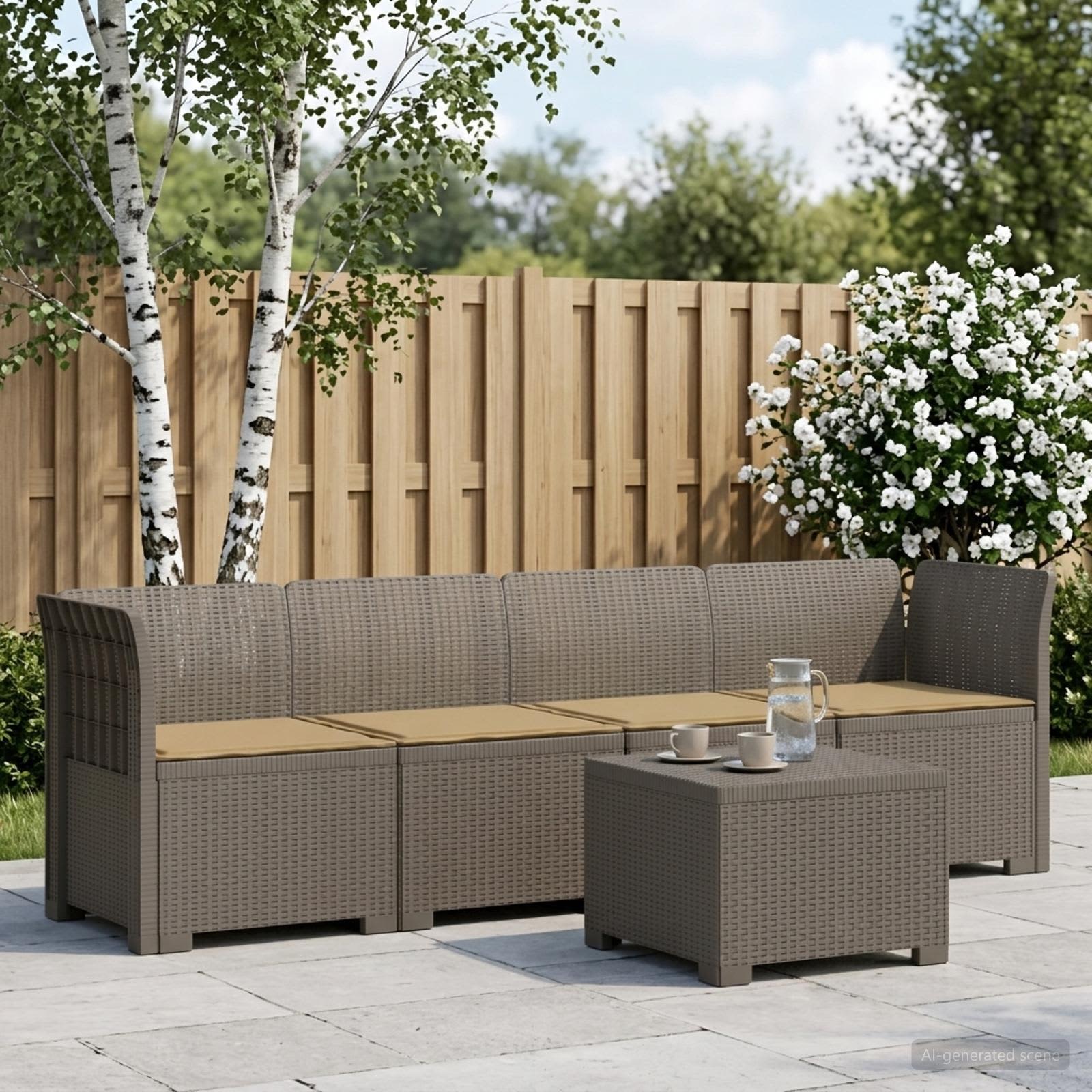 4-Persoons Tuin Sofa met Kussens Rieten Look PP Lichtgrijs