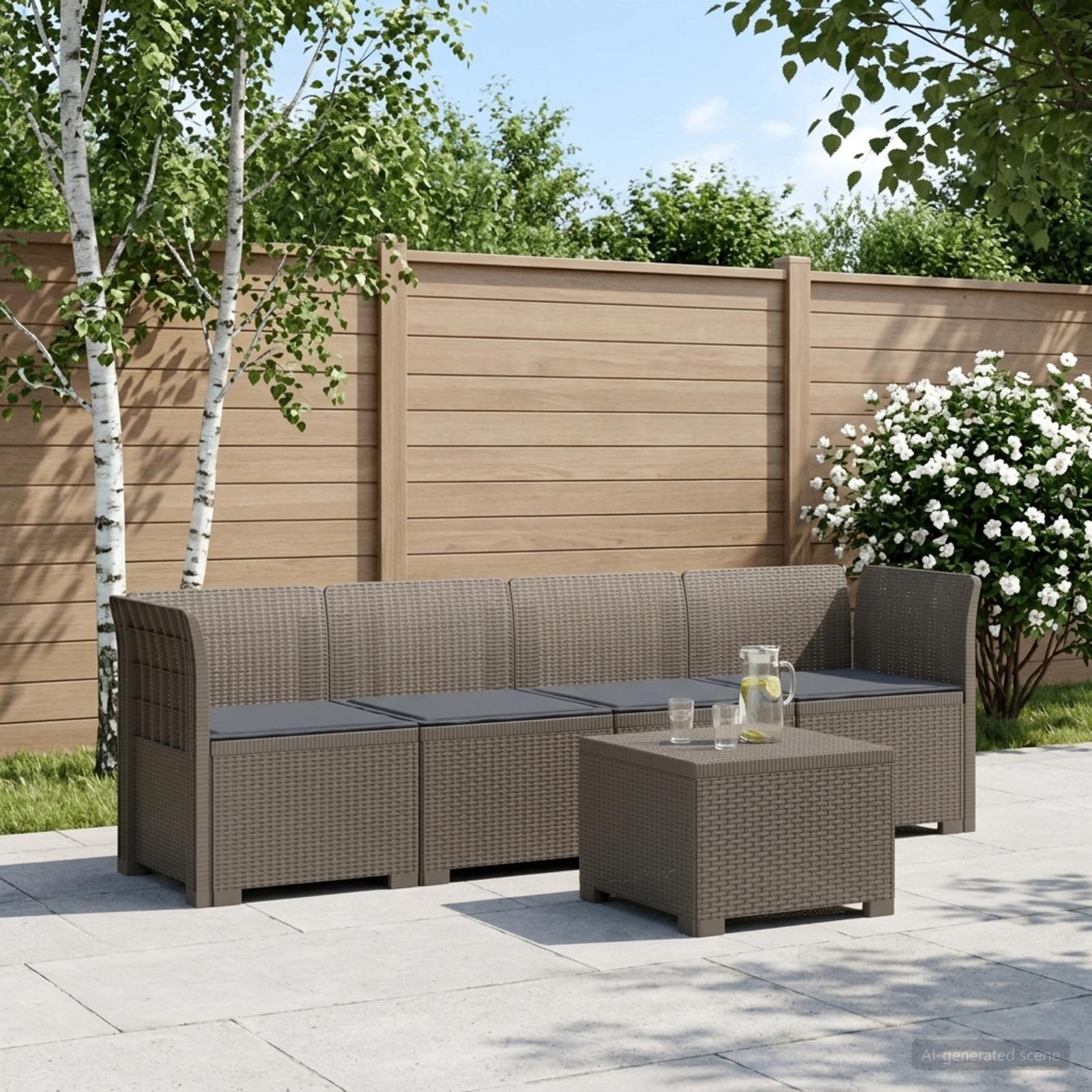4-Persoons Tuin Sofa met Kussens Rieten Look PP Lichtgrijs