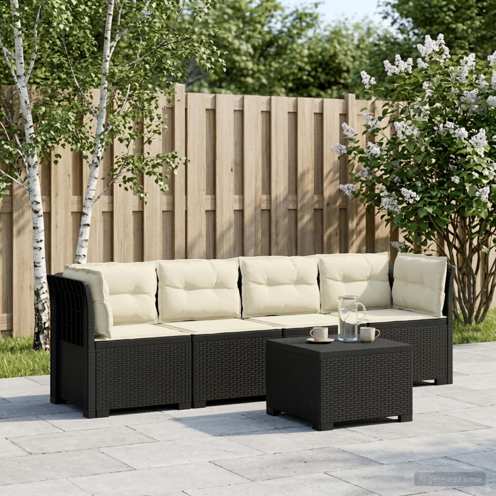4-Persoons Tuin Sofa met Kussens Rieten Look PP Antraciet