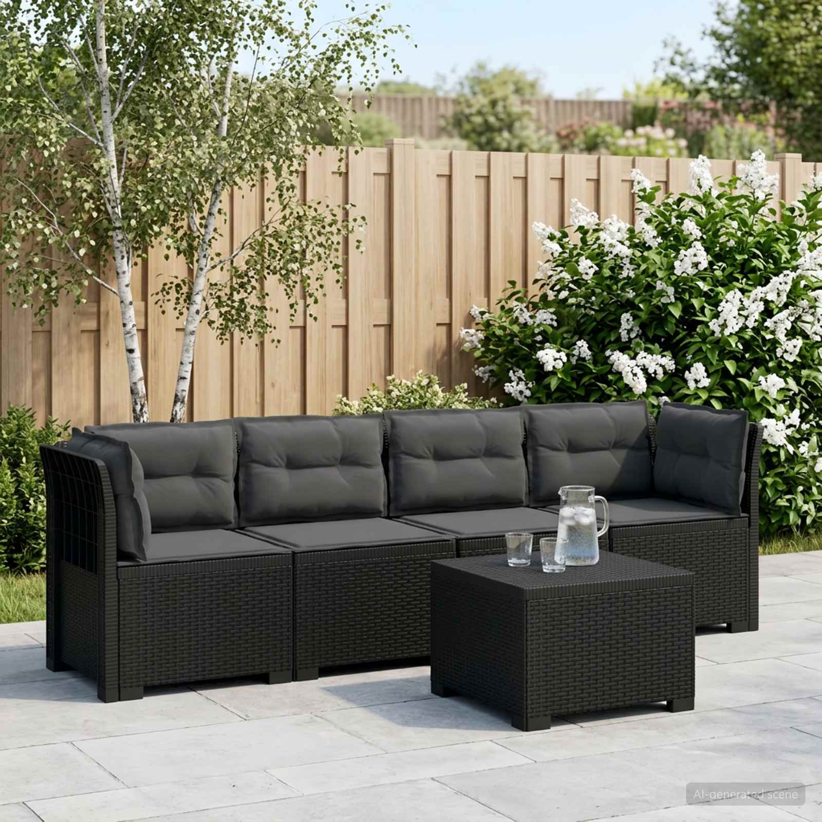 4-Persoons Tuin Sofa met Kussens Rieten Look PP Antraciet