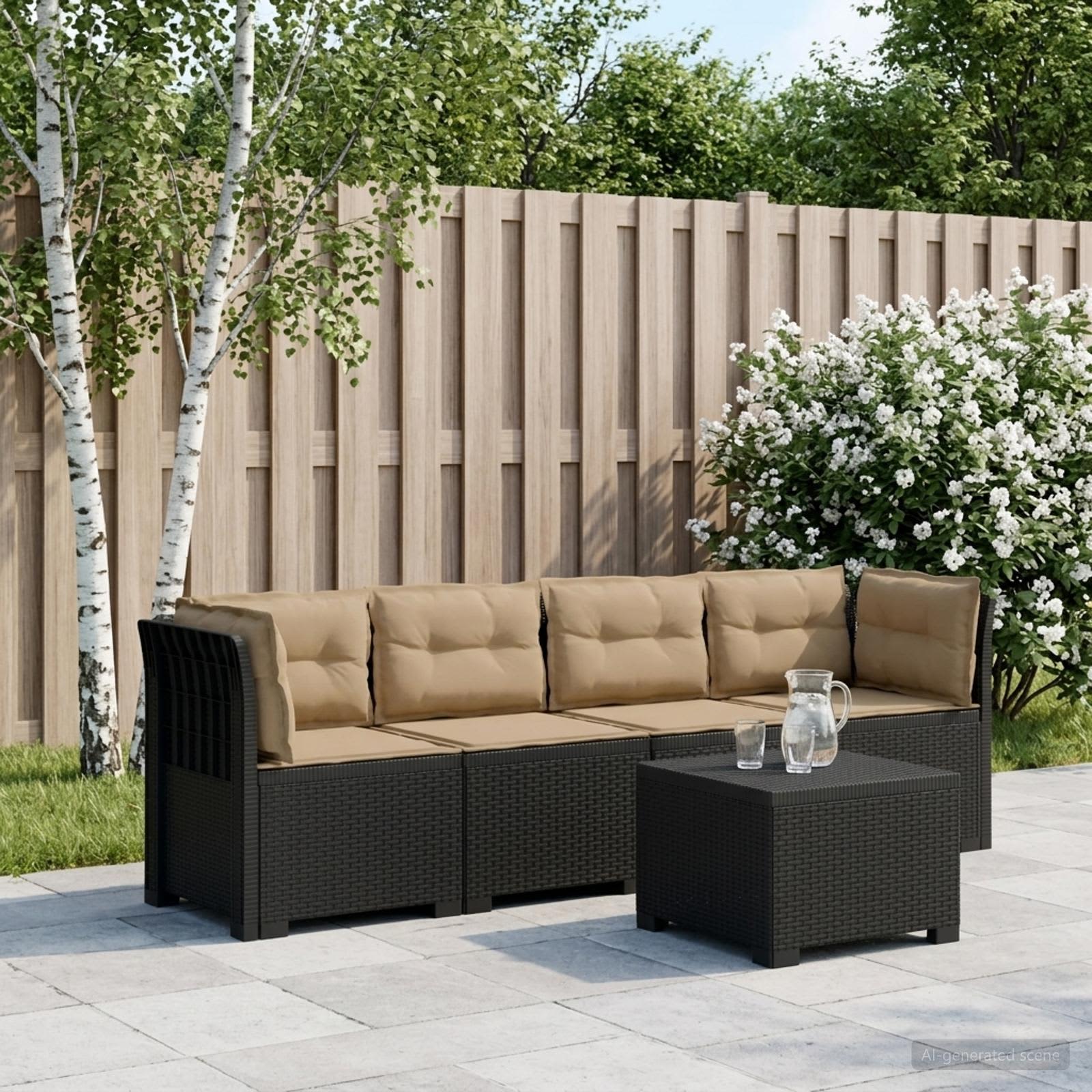 4-Persoons Tuin Sofa met Kussens Rieten Look PP Antraciet