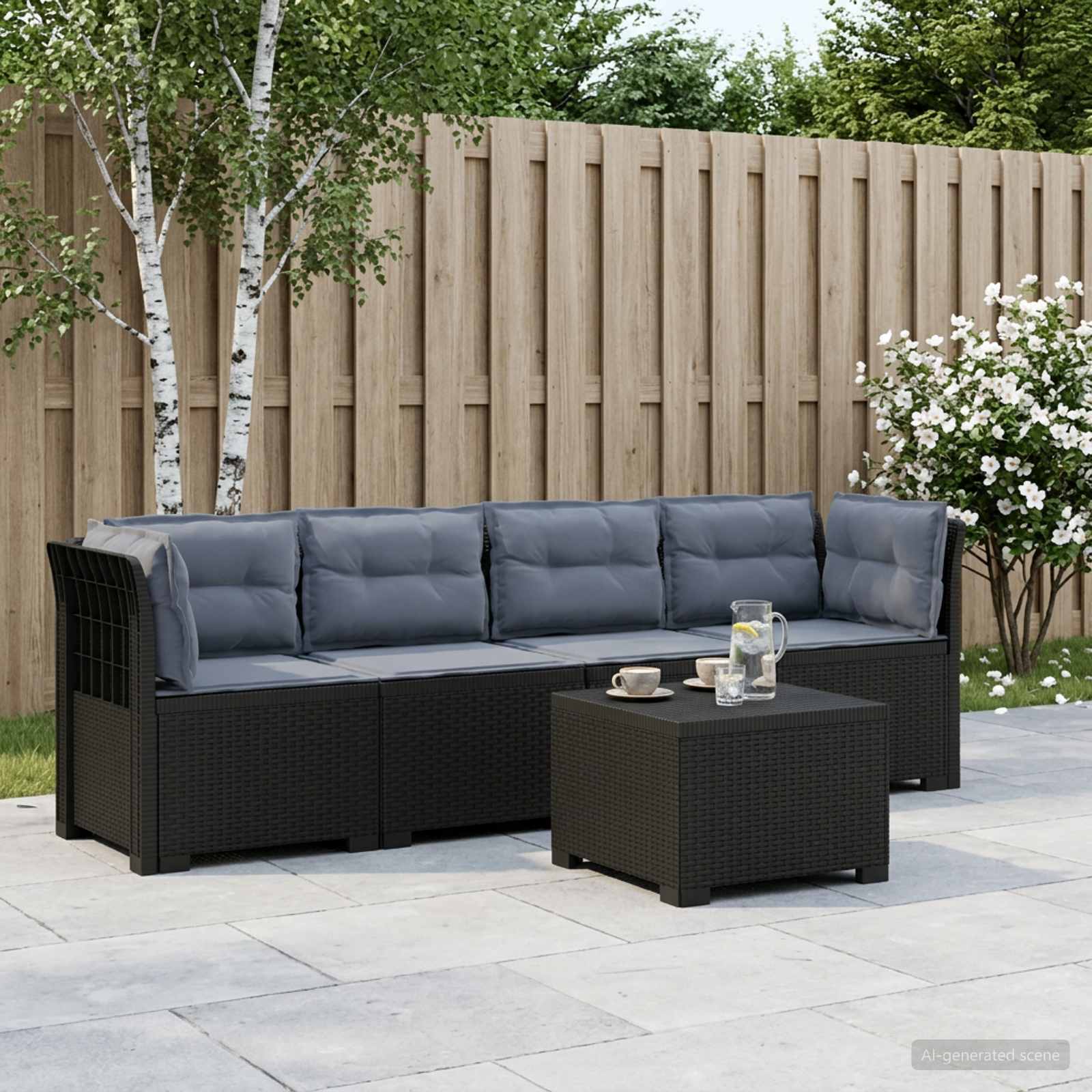 4-Persoons Tuin Sofa met Kussens Rieten Look PP Antraciet