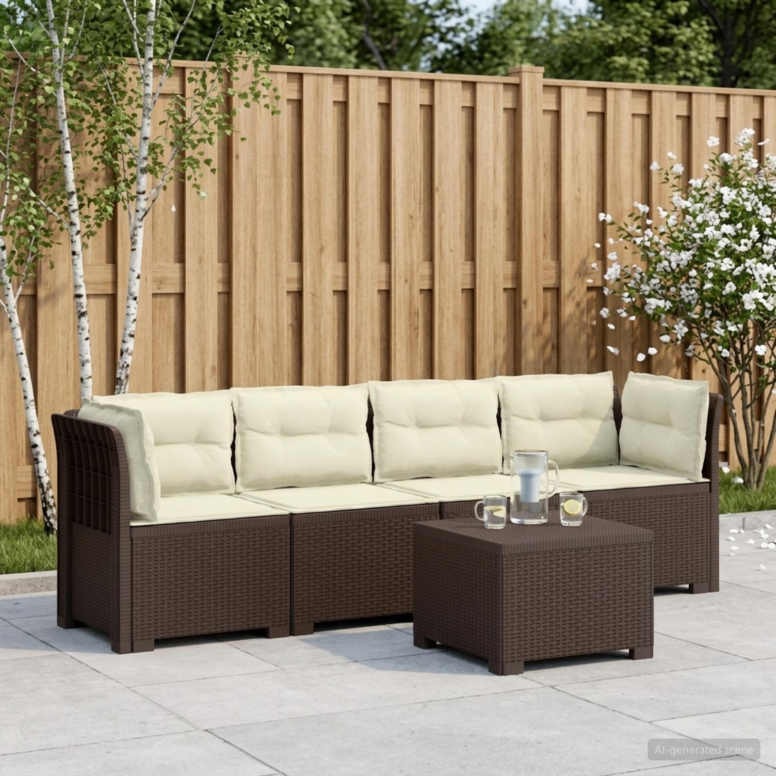 4-Persoons Tuin Sofa met Kussens Rieten Look PP Bruin