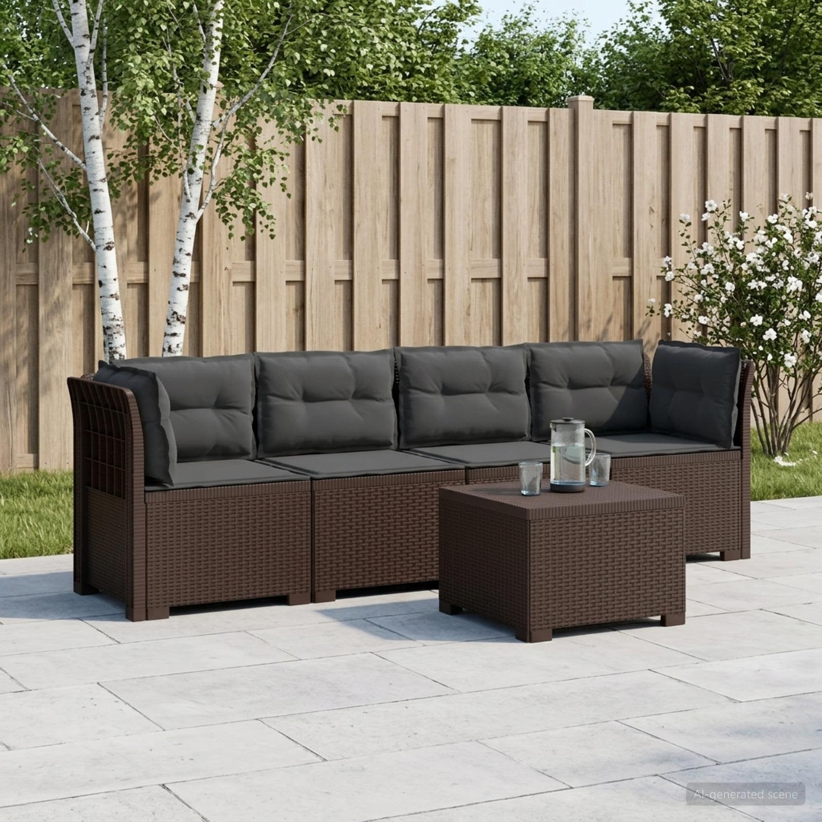 4-Persoons Tuin Sofa met Kussens Rieten Look PP Bruin