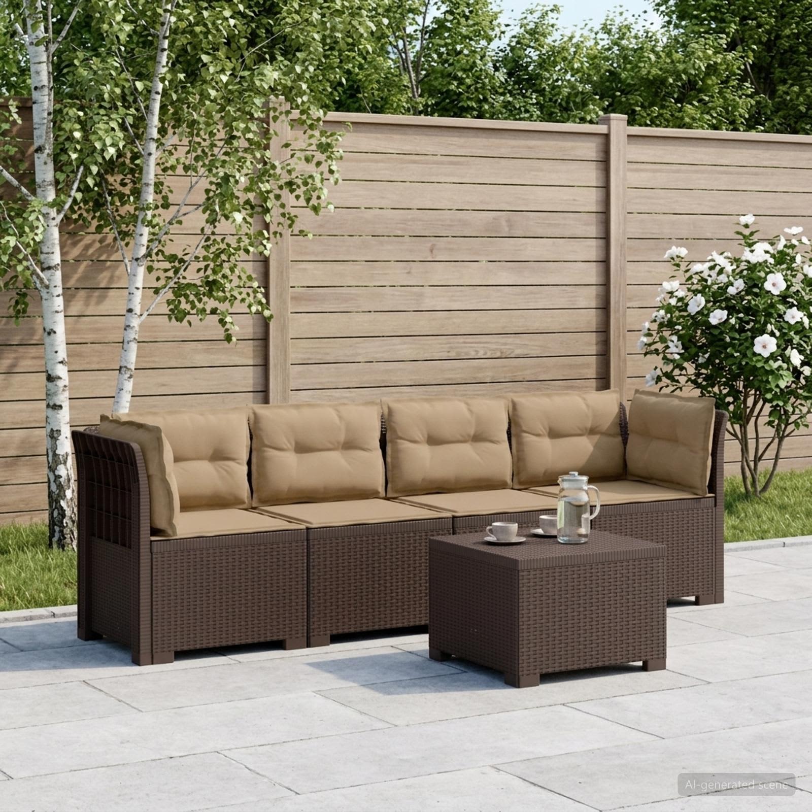 4-Persoons Tuin Sofa met Kussens Rieten Look PP Bruin