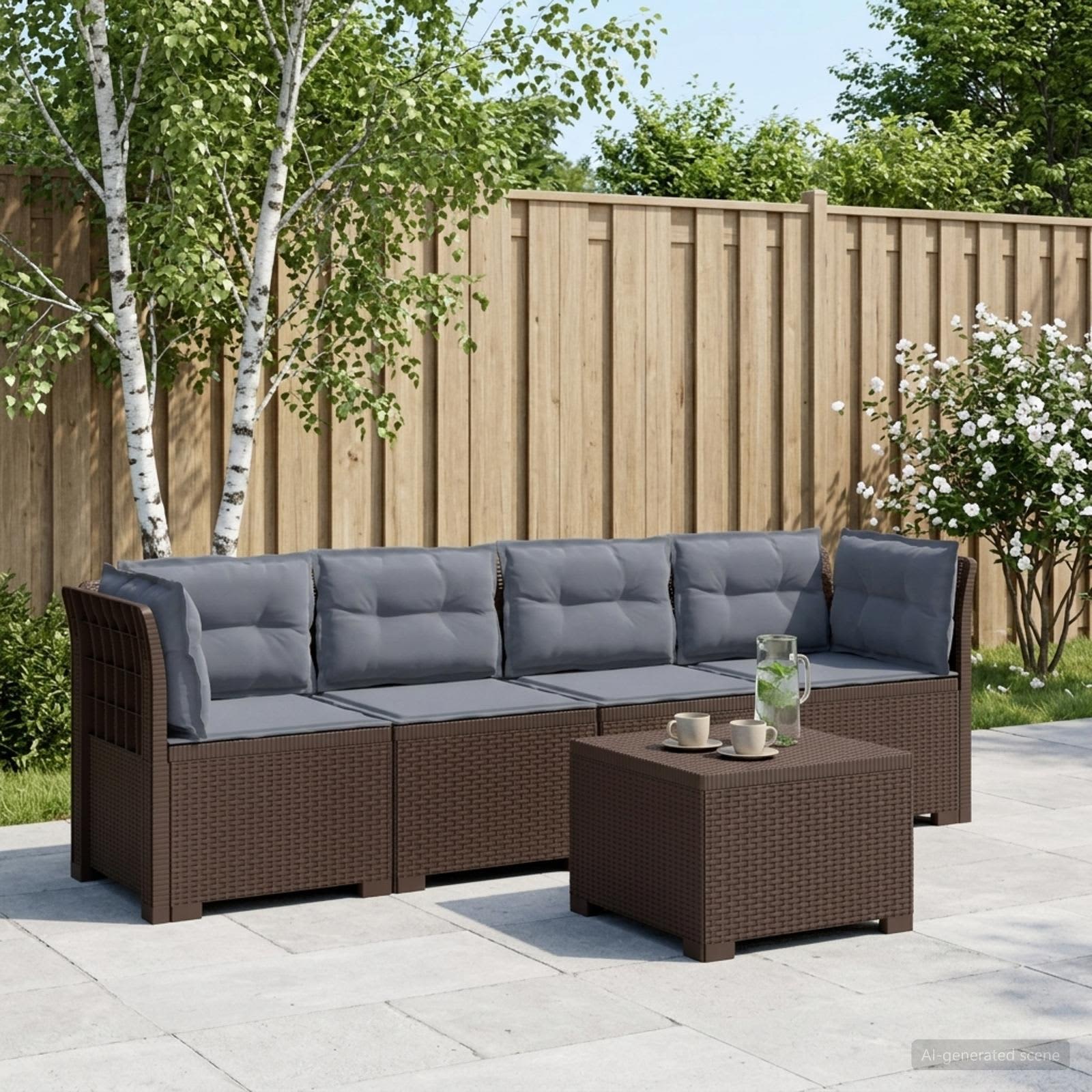 4-Persoons Tuin Sofa met Kussens Rieten Look PP Bruin