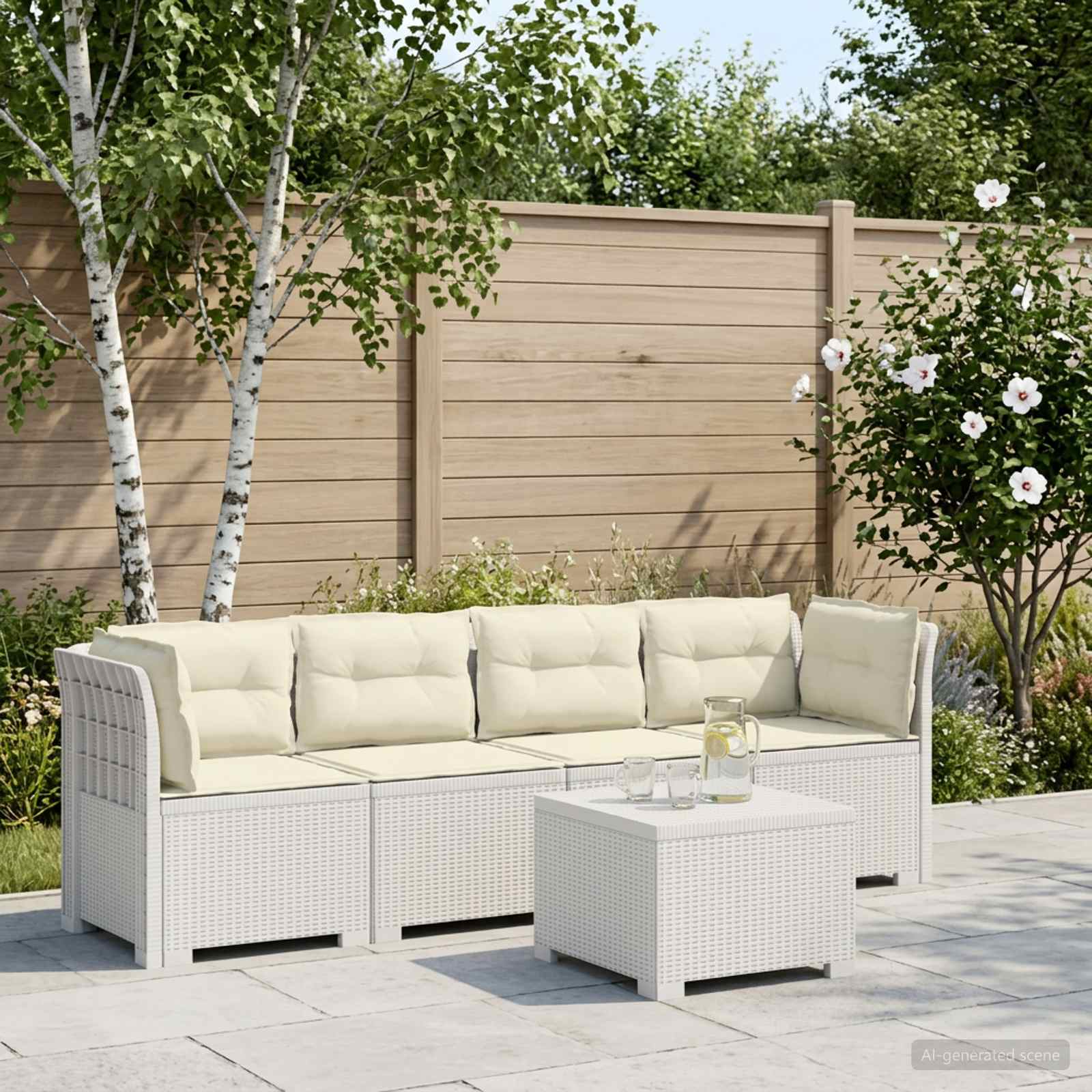 4-Persoons Tuin Sofa met Kussens Rieten Look PP Wit