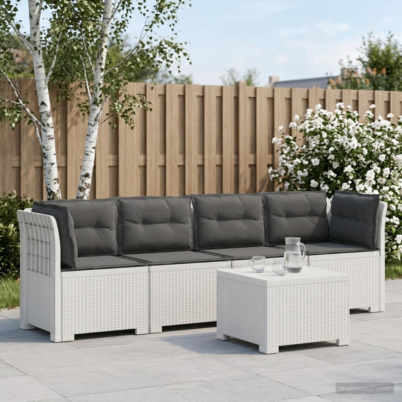 4-Persoons Tuin Sofa met Kussens Rieten Look PP Wit
