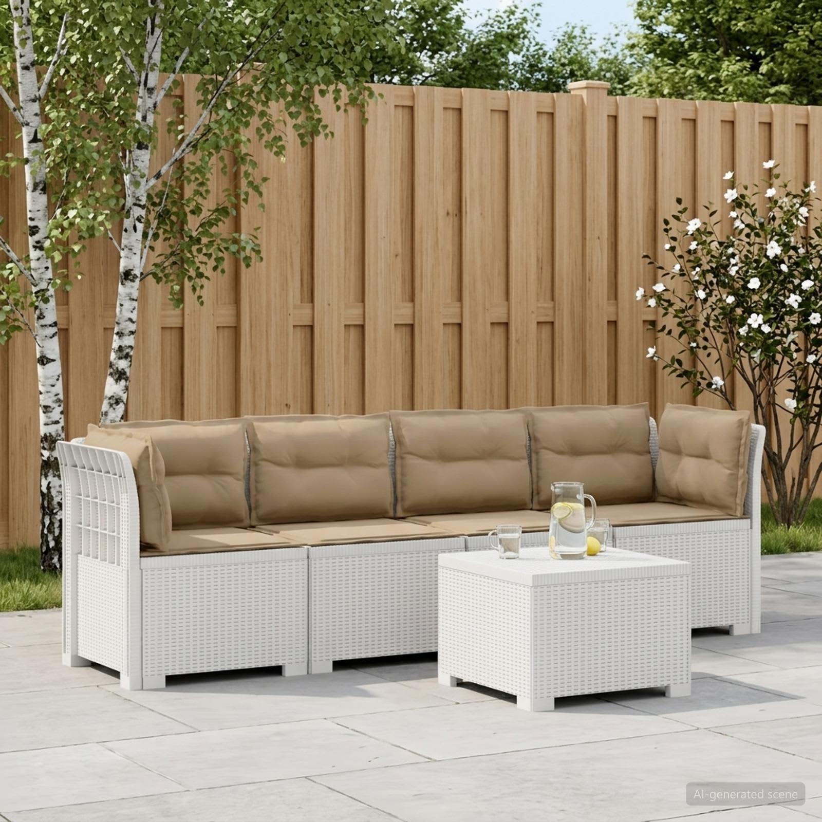 4-Persoons Tuin Sofa met Kussens Rieten Look PP Wit
