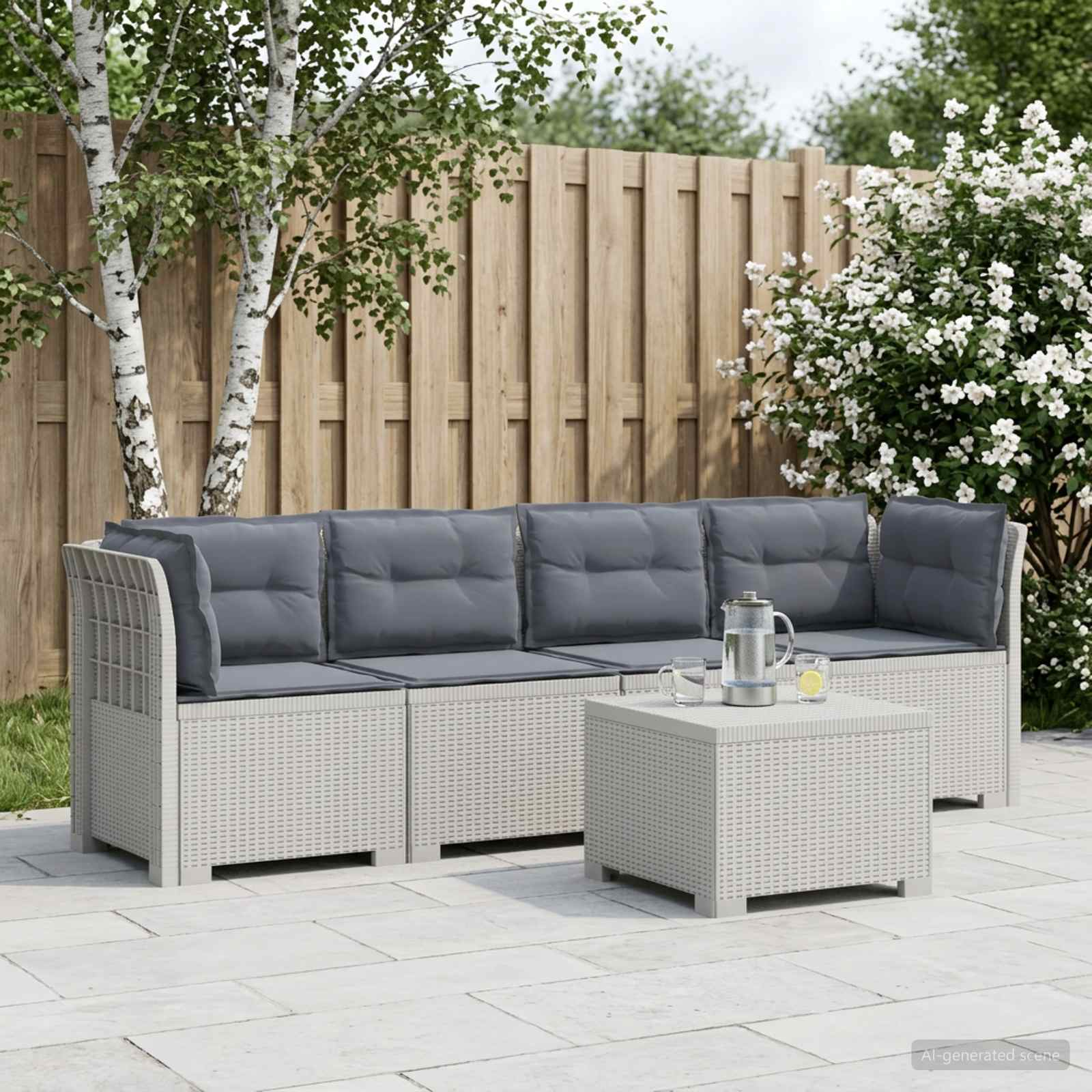 4-Persoons Tuin Sofa met Kussens Rieten Look PP Wit