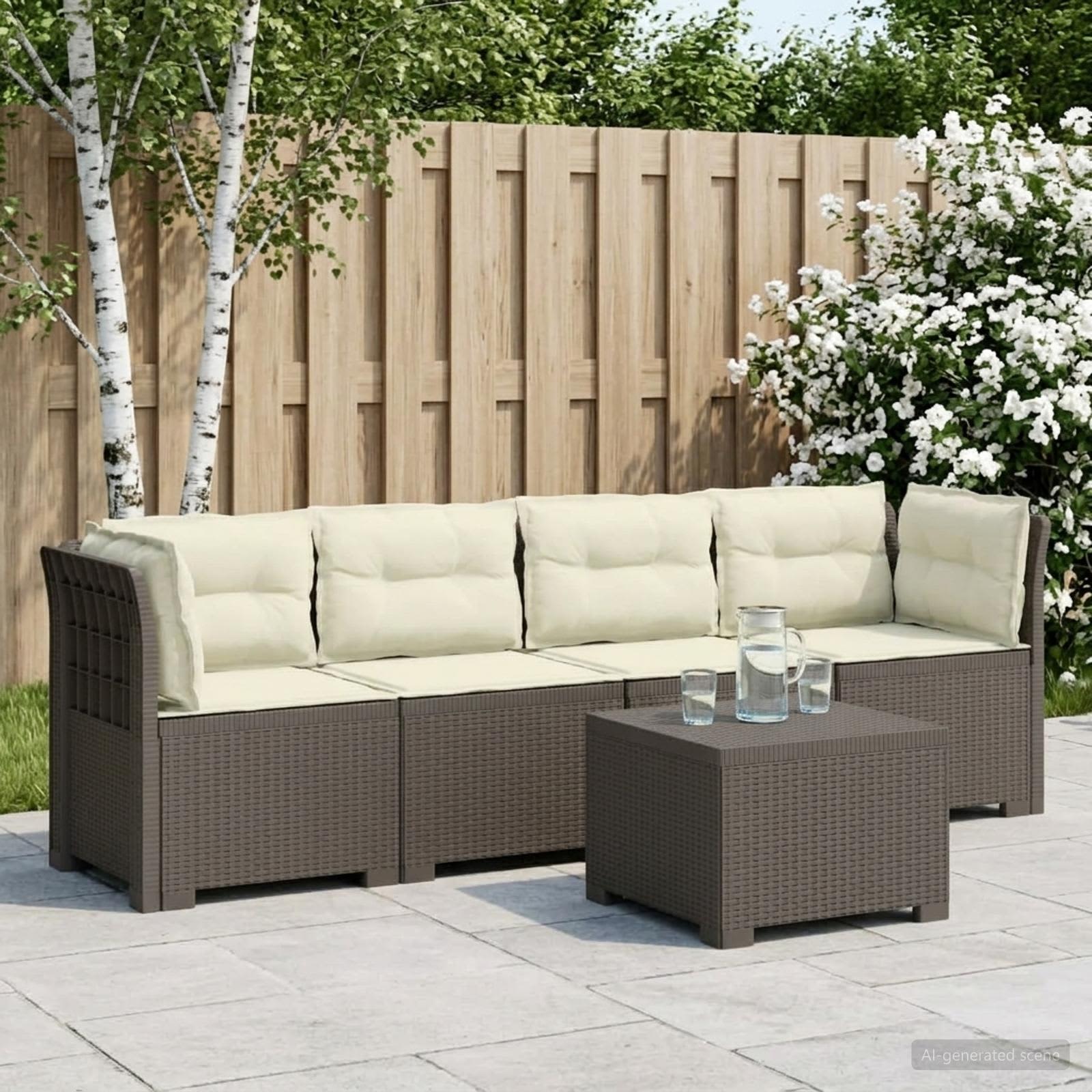 4-Persoons Tuin Sofa met Kussens Rieten Look PP Lichtgrijs