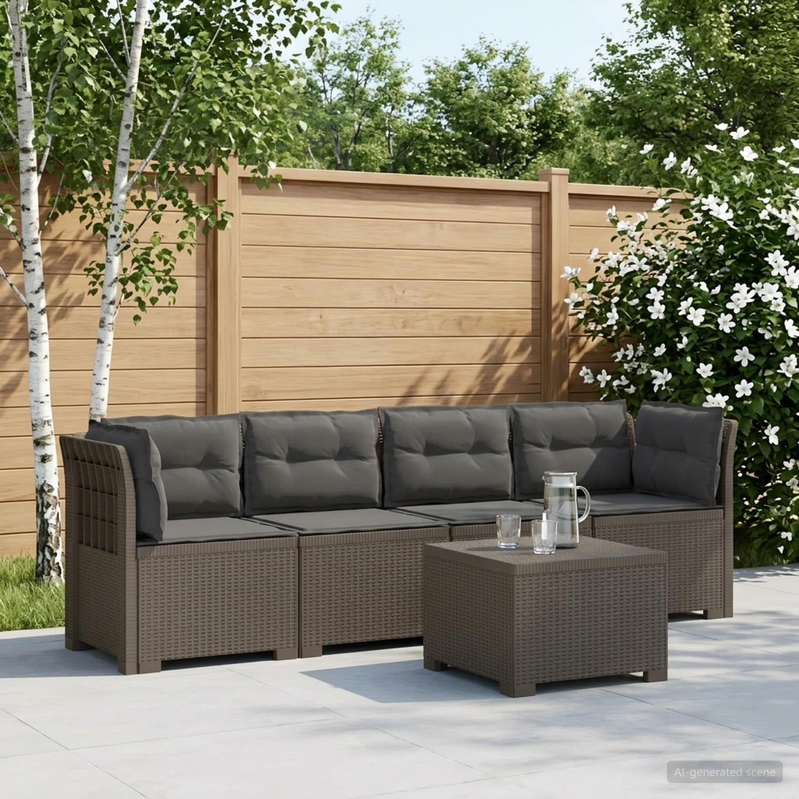 4-Persoons Tuin Sofa met Kussens Rieten Look PP Lichtgrijs