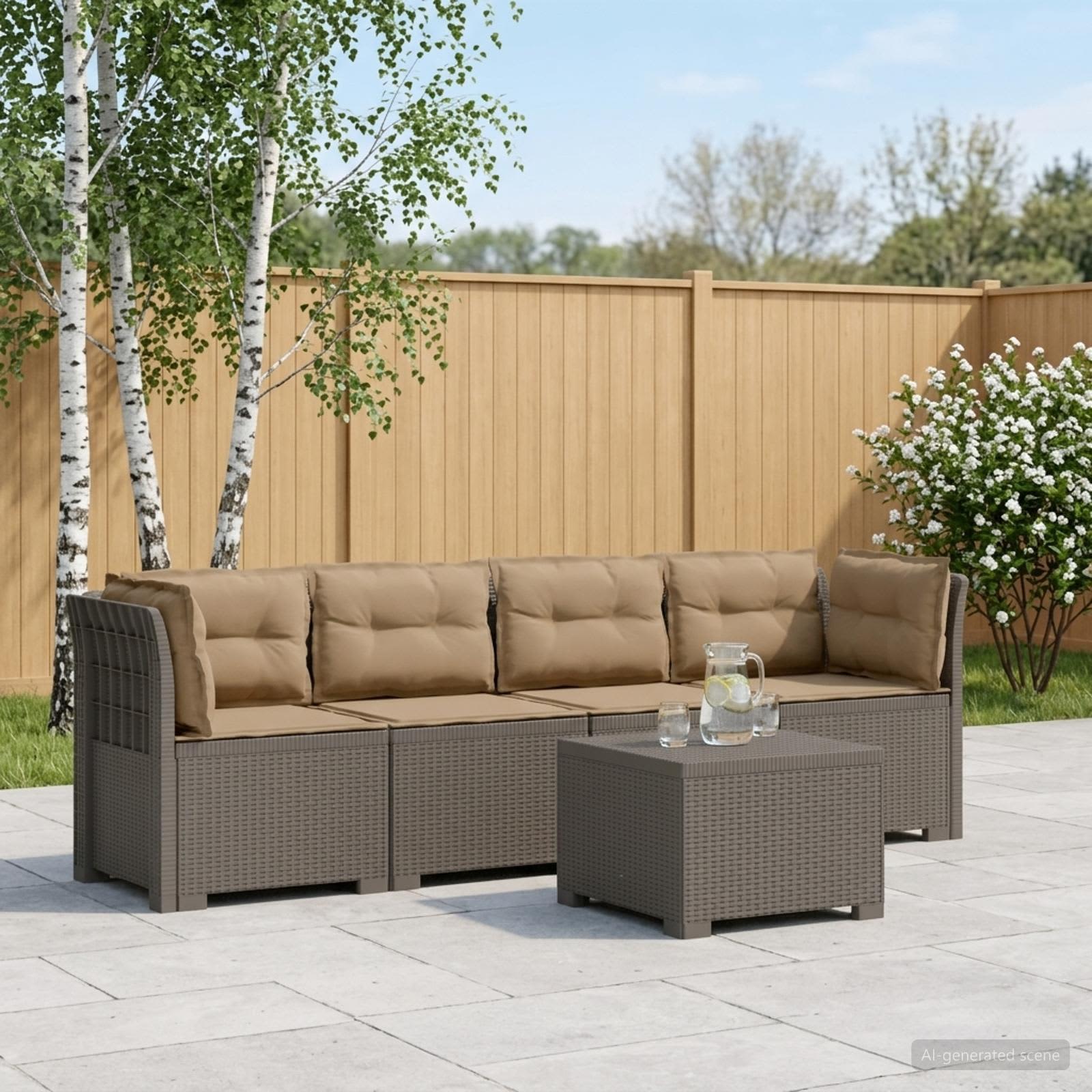 4-Persoons Tuin Sofa met Kussens Rieten Look PP Lichtgrijs