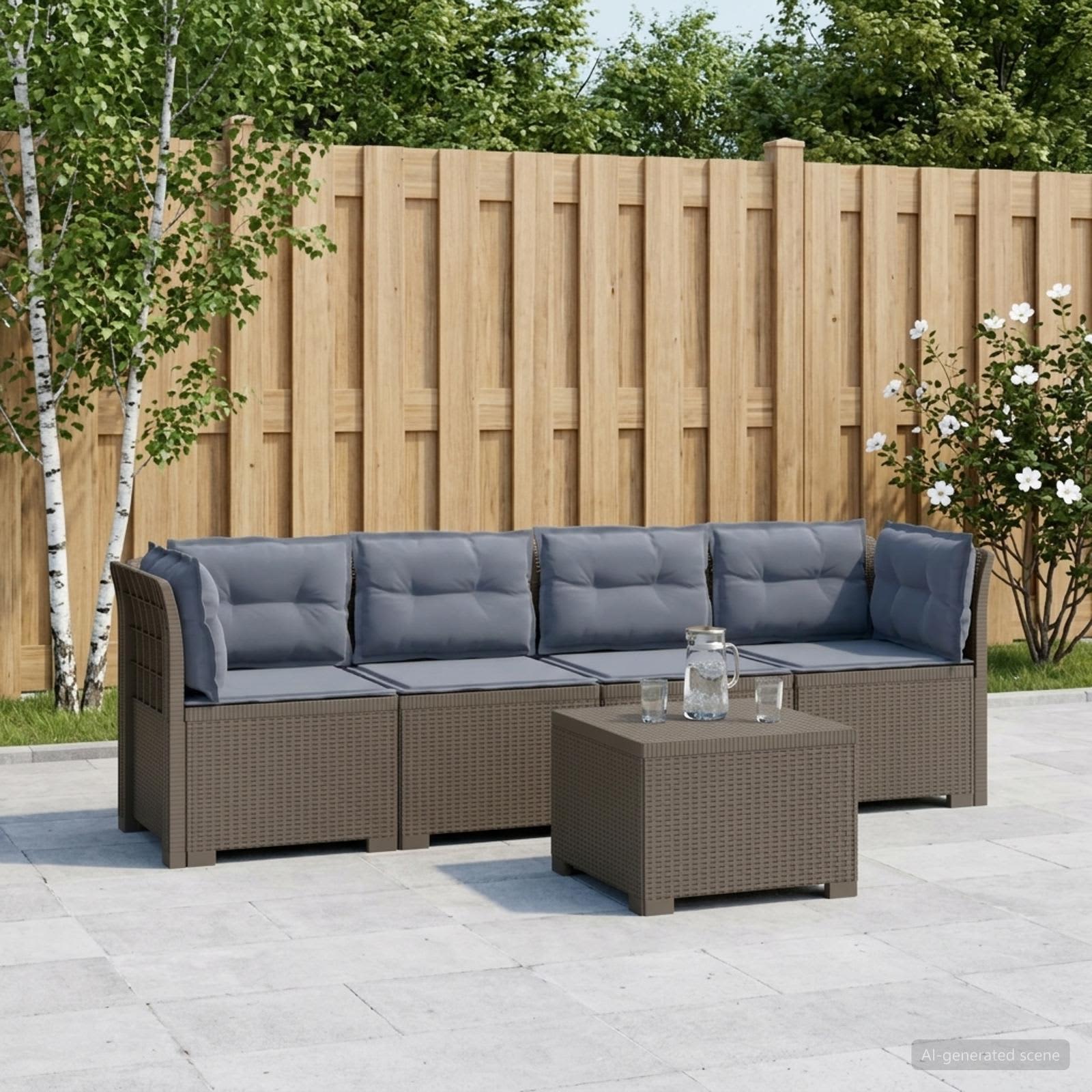 4-Persoons Tuin Sofa met Kussens Rieten Look PP Lichtgrijs