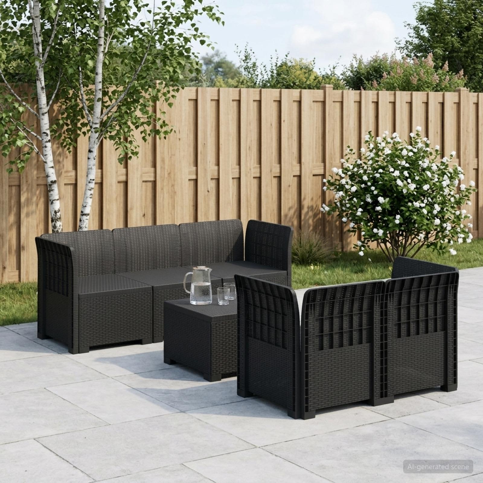 5-Zits Tuin Sofa Rattan Look PP Antraciet