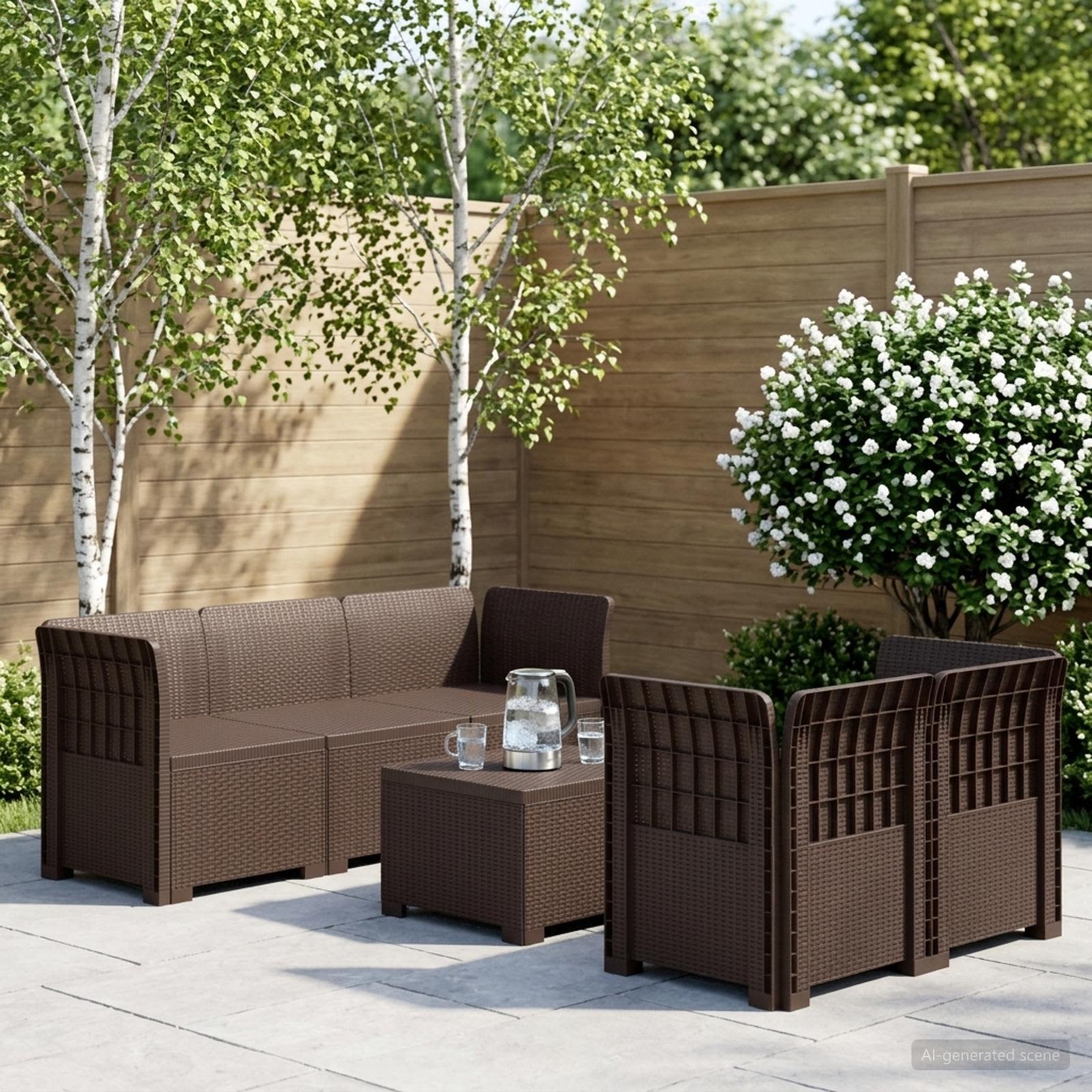5-Zits Tuin Sofa Rattan Look PP Bruin
