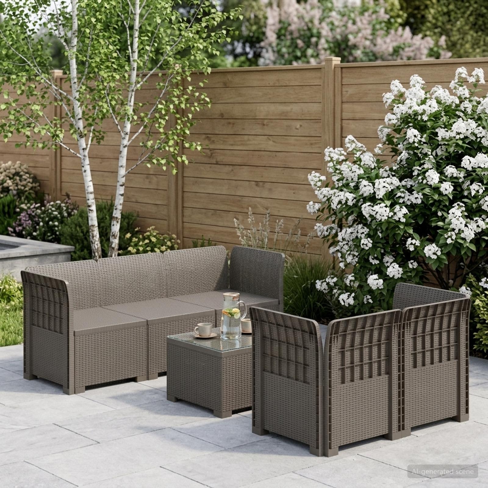5-Zits Tuin Sofa Rattan Look PP Lichtgrijs