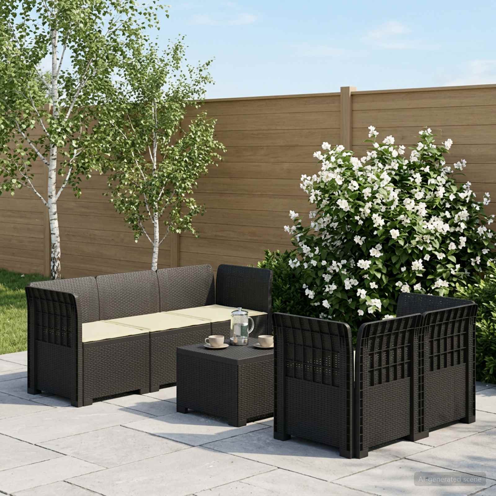 5-Zits Tuin Sofa met Kussens Rattan Look PP Antraciet