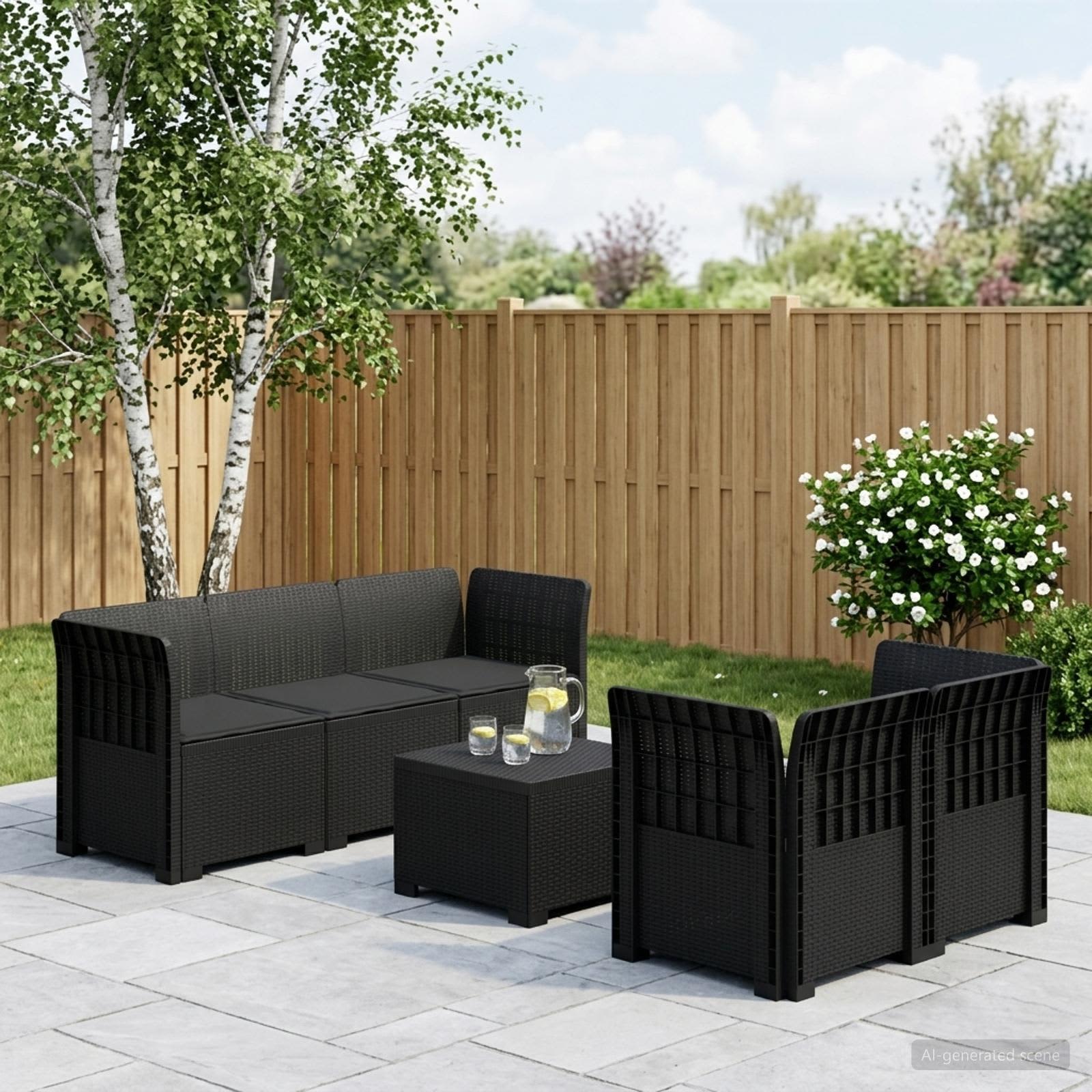 5-Zits Tuin Sofa met Kussens Rattan Look PP Antraciet