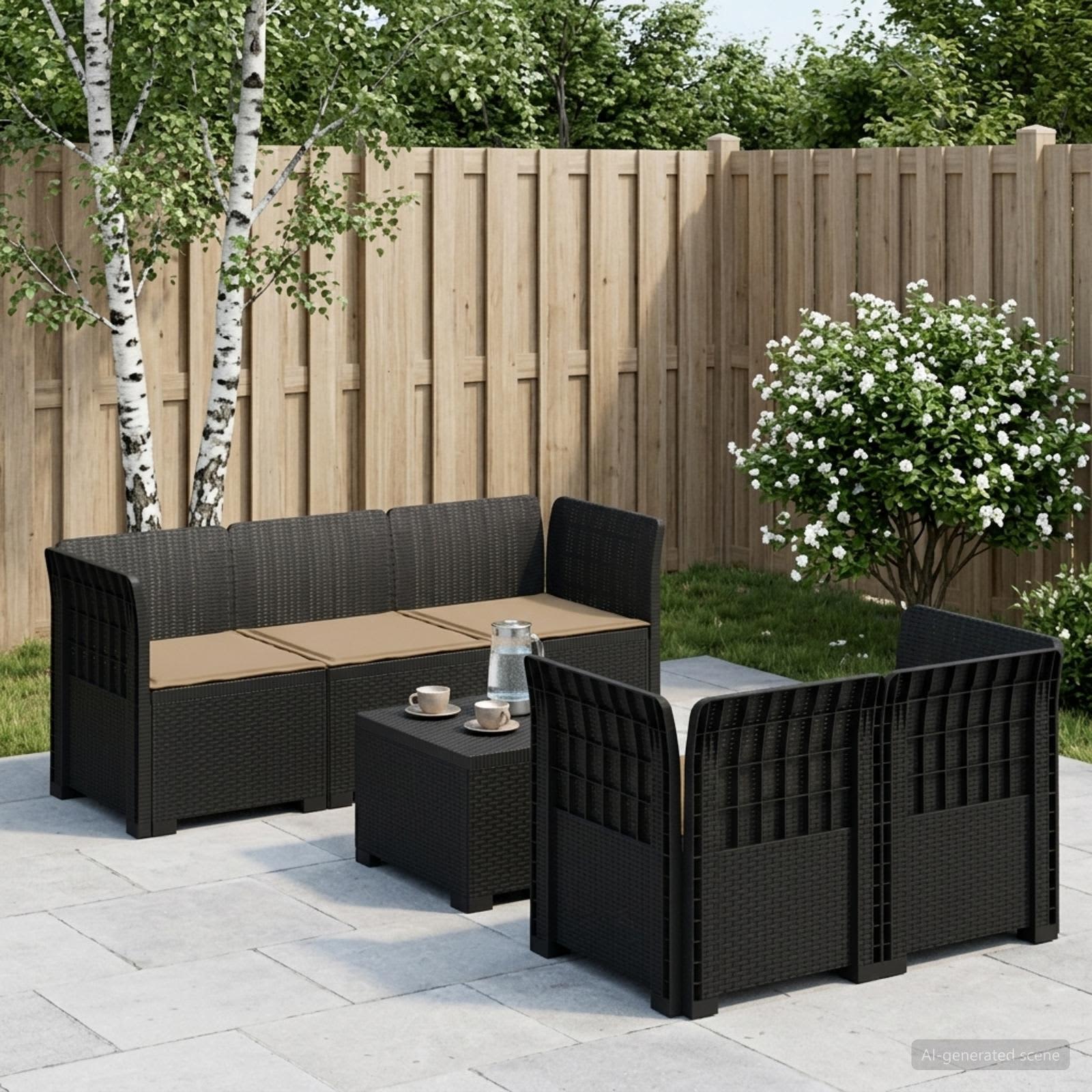5-Zits Tuin Sofa met Kussens Rattan Look PP Antraciet