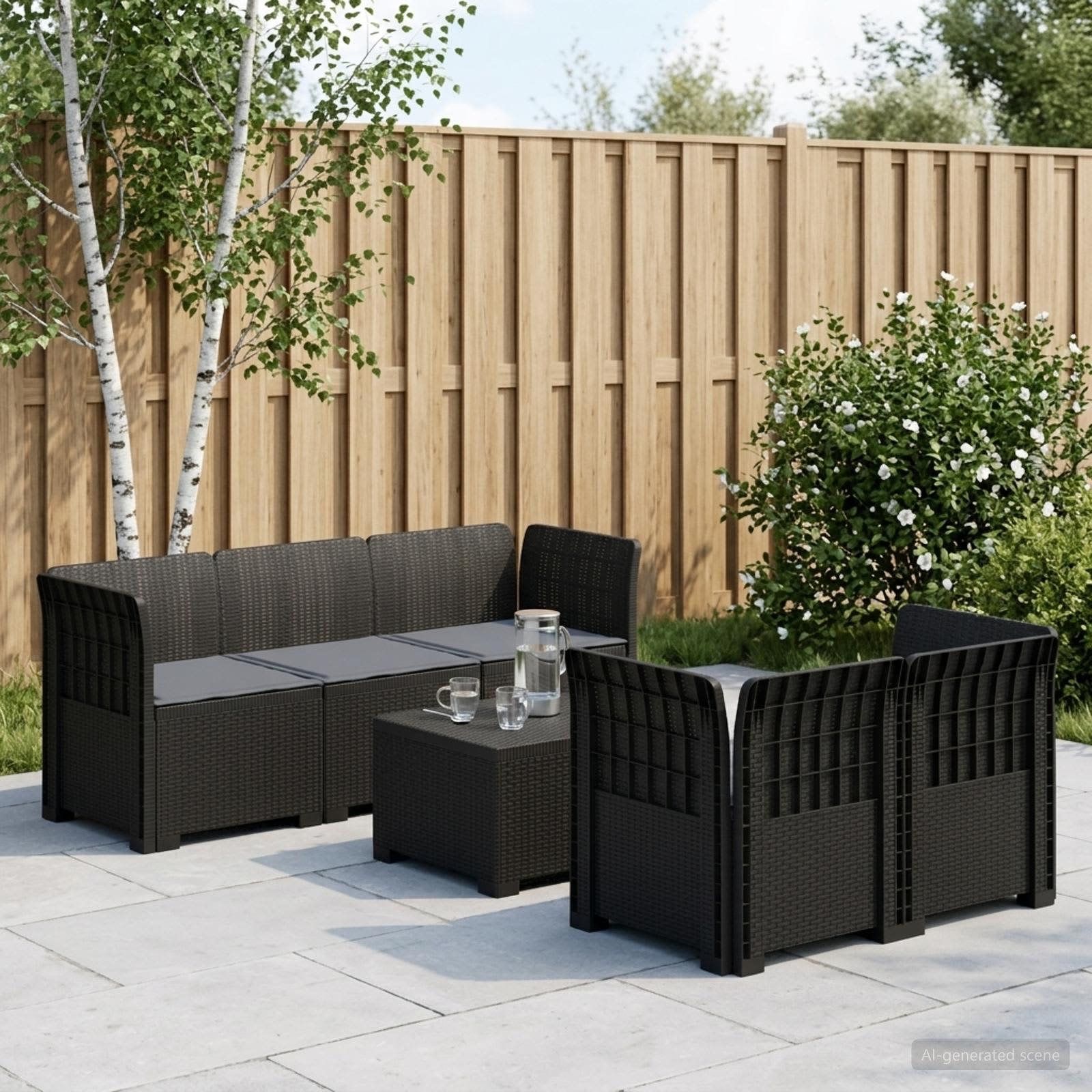 5-Zits Tuin Sofa met Kussens Rattan Look PP Antraciet