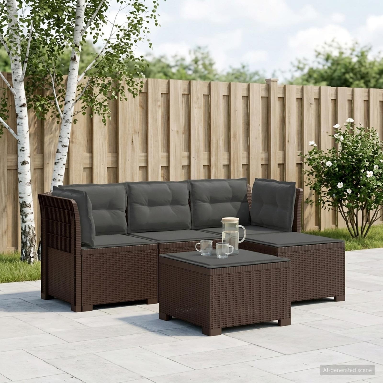 4-Persoons Tuinbank met Kussens Rieten Look PP Bruin