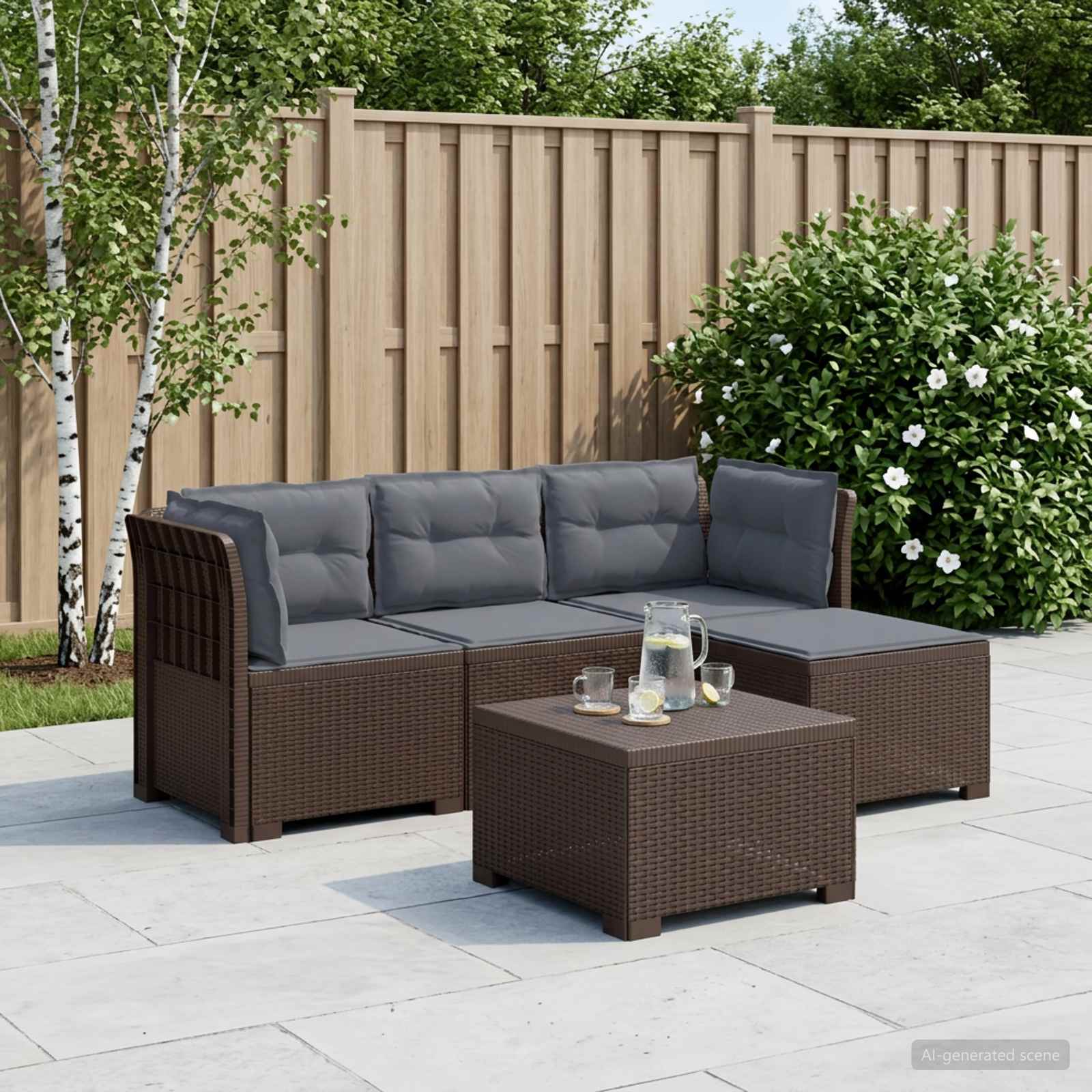 4-Persoons Tuinbank met Kussens Rieten Look PP Bruin