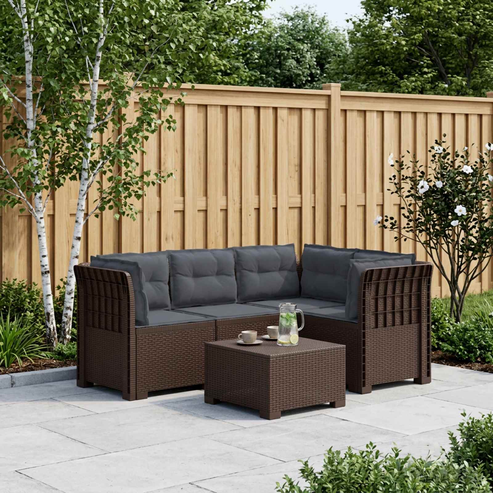 4-Zits Tuin Sofa met Kussens Rattan Look PP Bruin