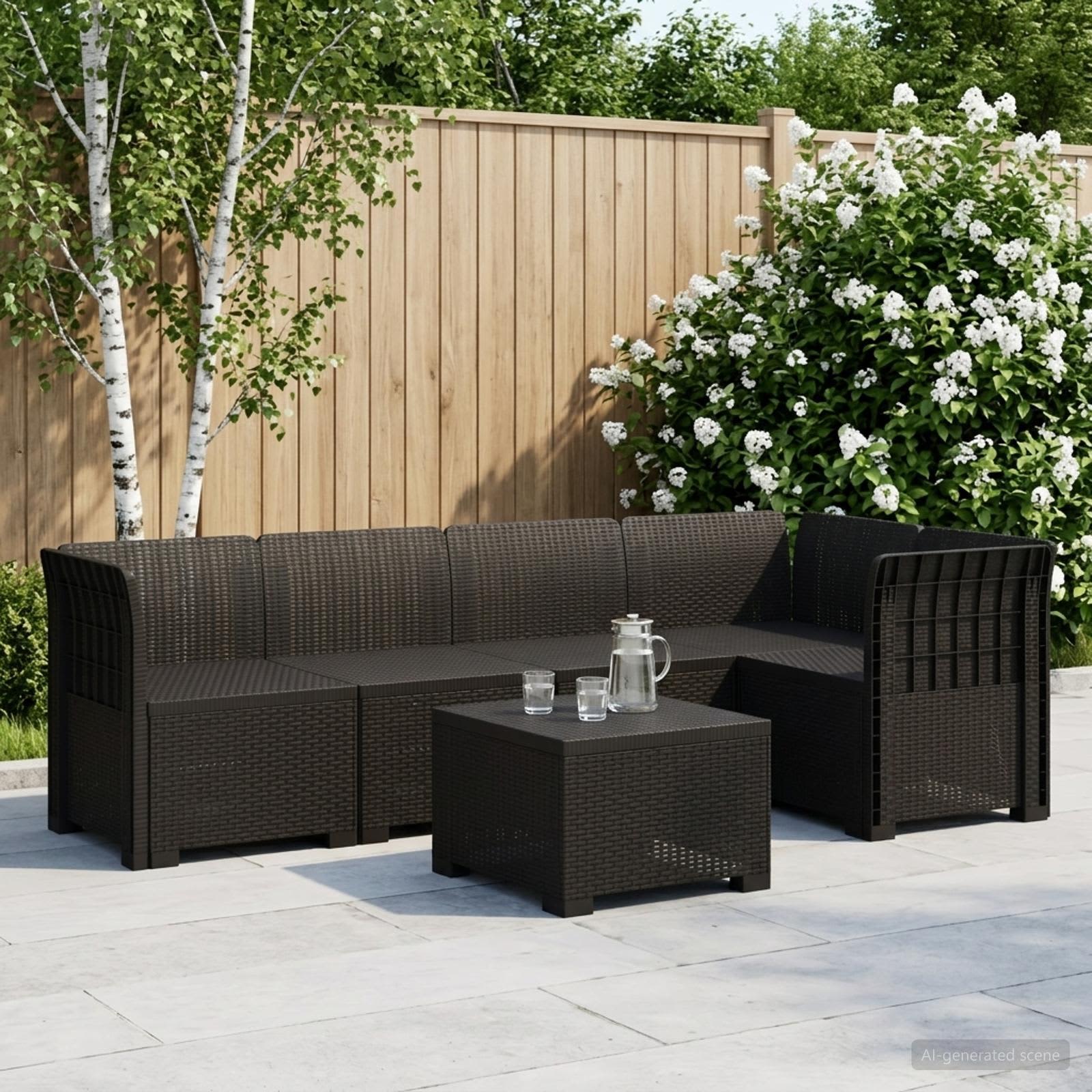 5-Zits Tuin Sofa Rattan Look PP Antraciet – afbeelding 1