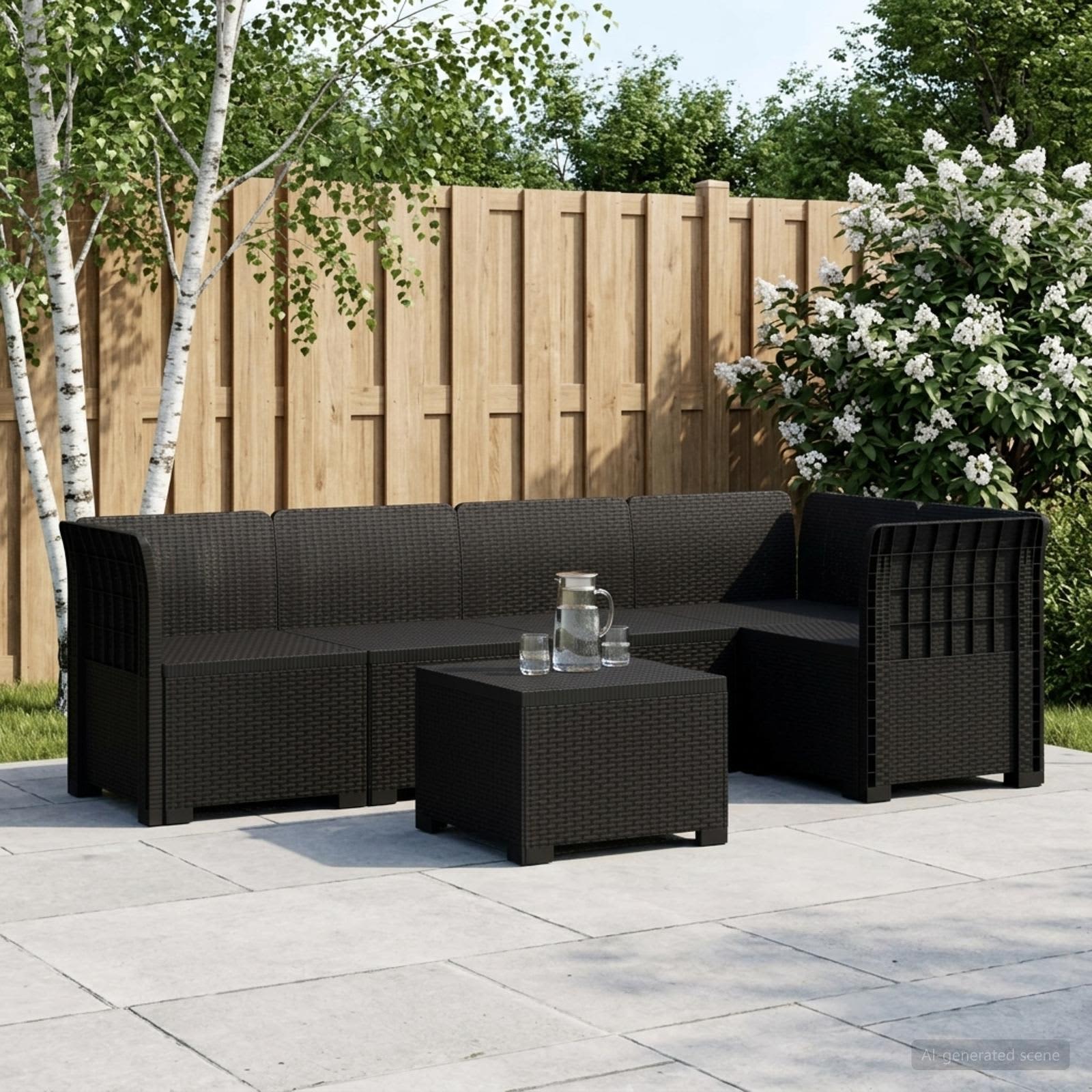 5-Zits Tuin Sofa Rattan Look PP Antraciet