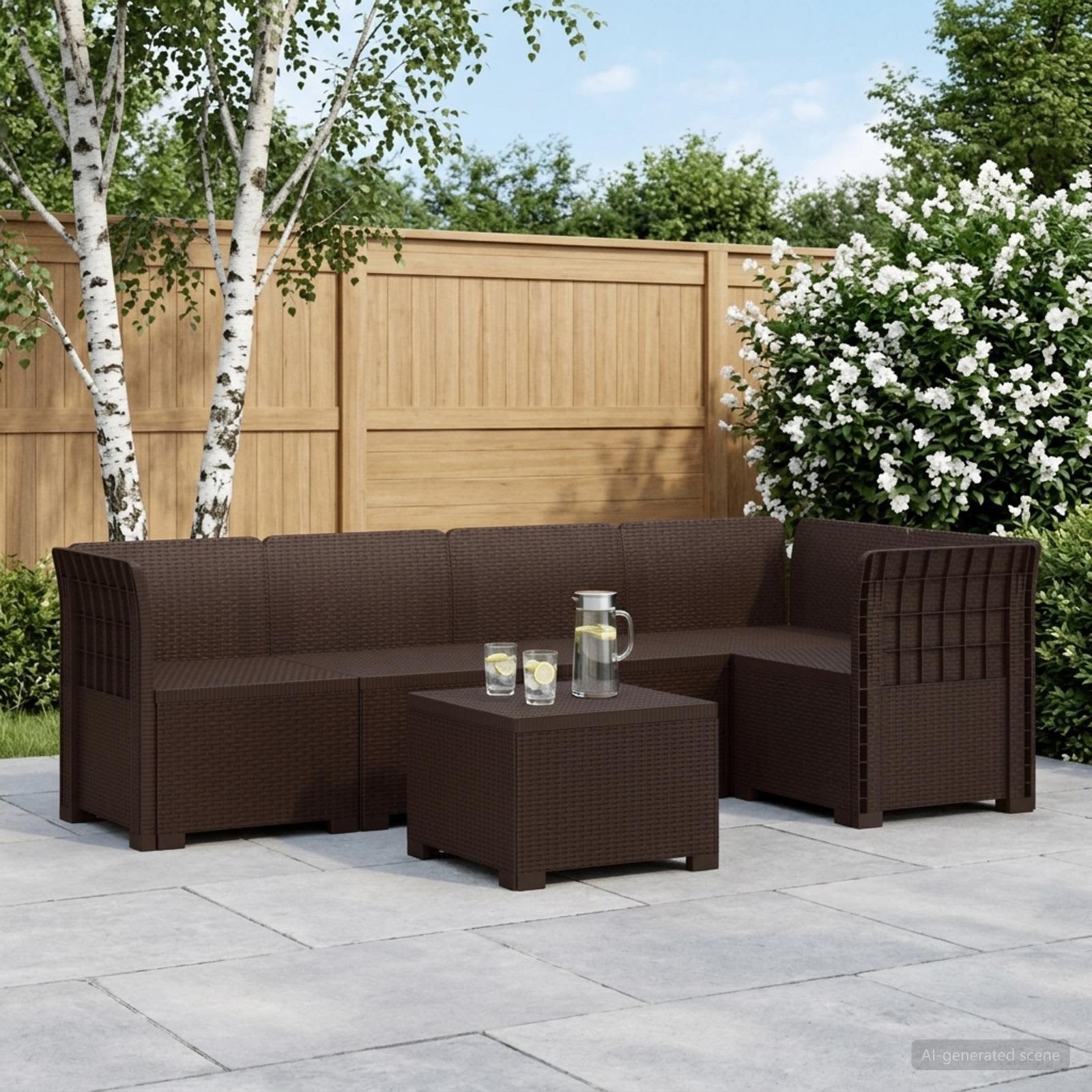5-Zits Tuin Sofa Rattan Look PP Bruin