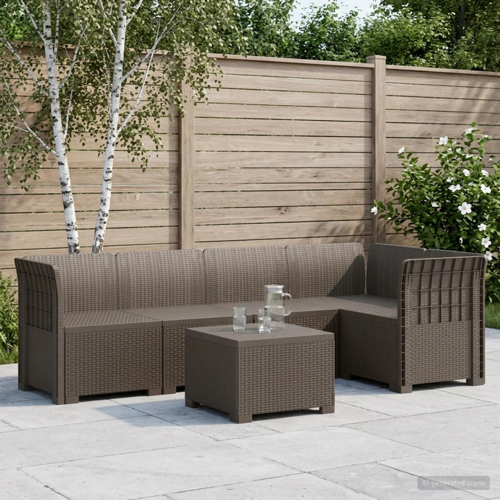 5-Zits Tuin Sofa Rattan Look PP Lichtgrijs