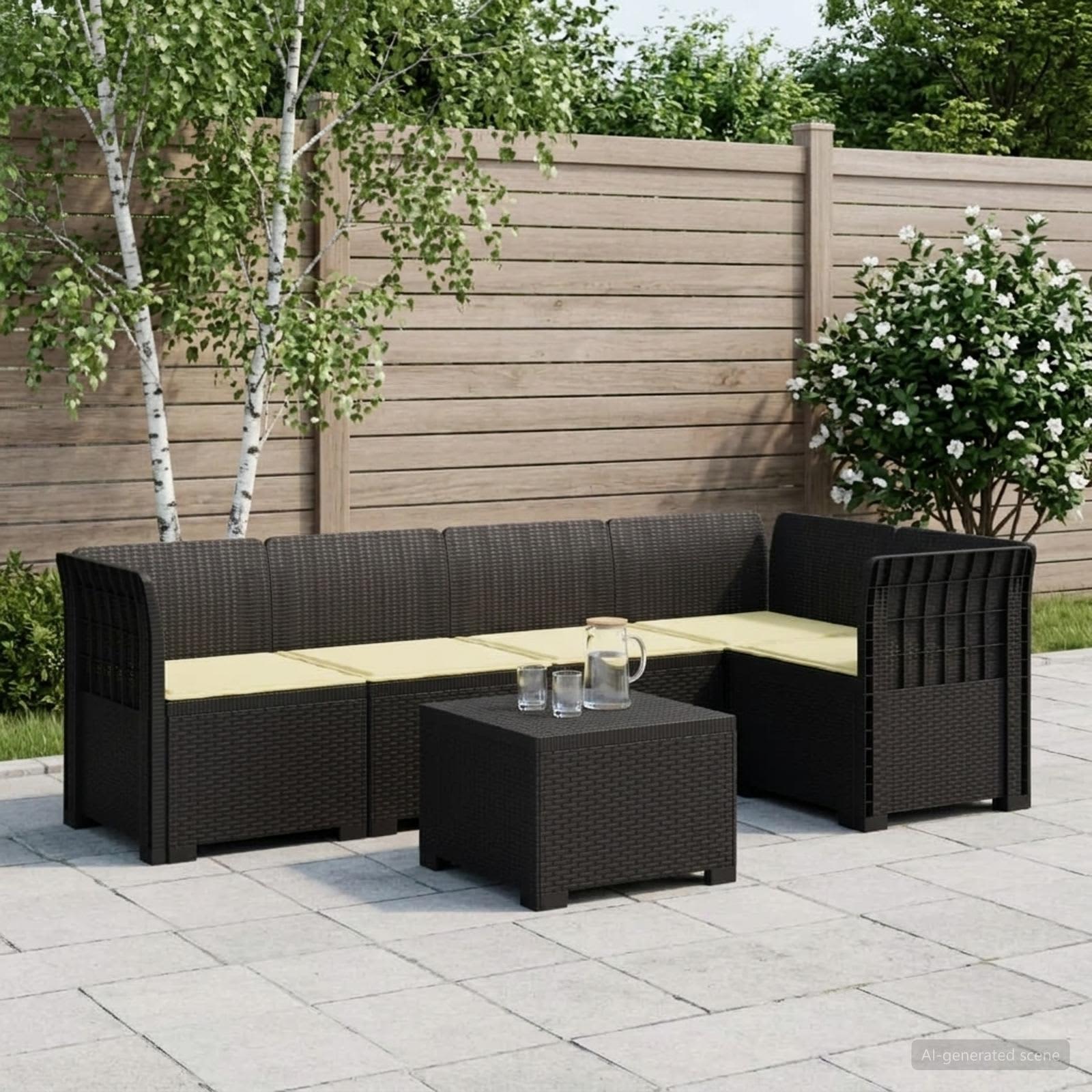 5-Zits Tuin Sofa met Kussens Rattan Look PP Antraciet