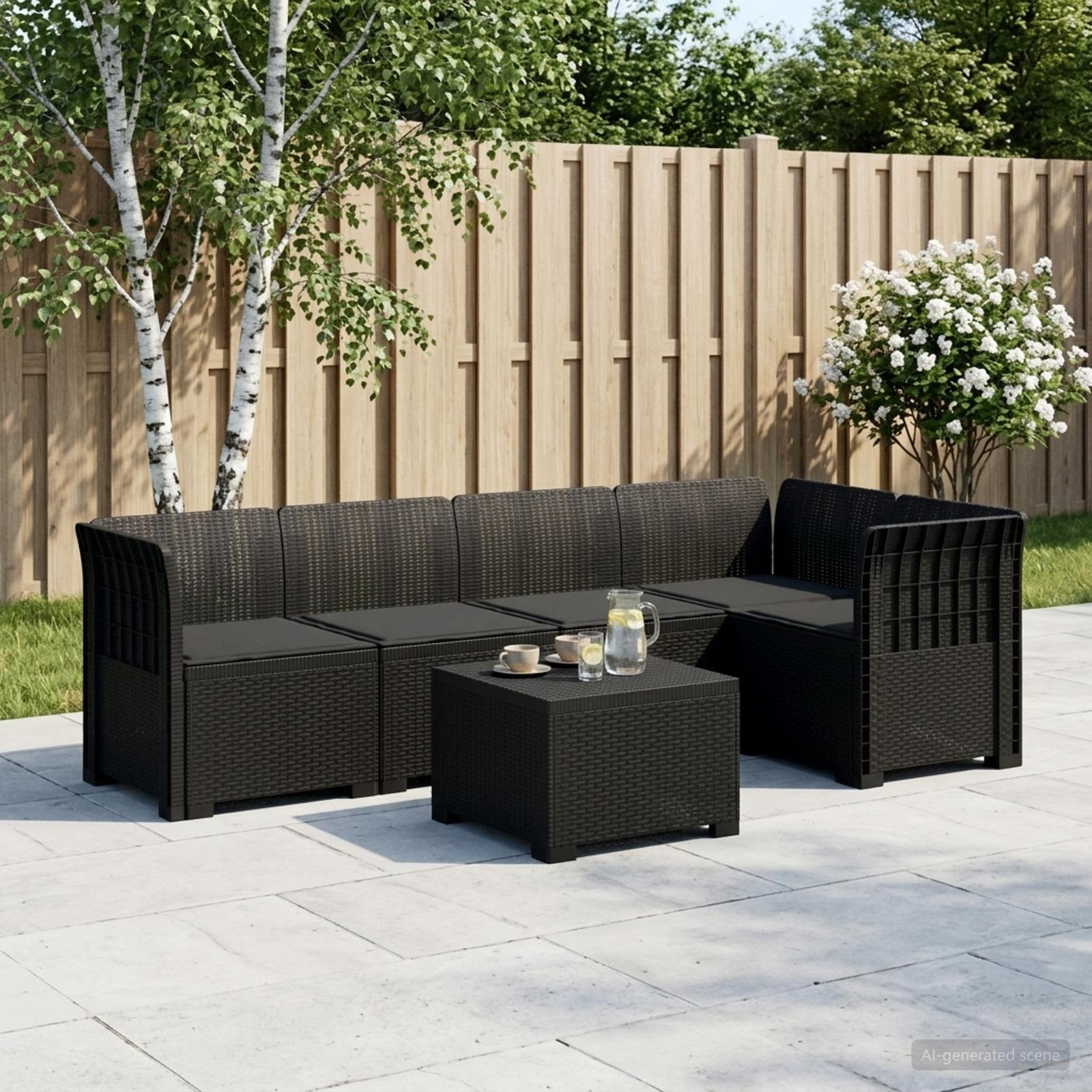5-Zits Tuin Sofa met Kussens Rattan Look PP Antraciet