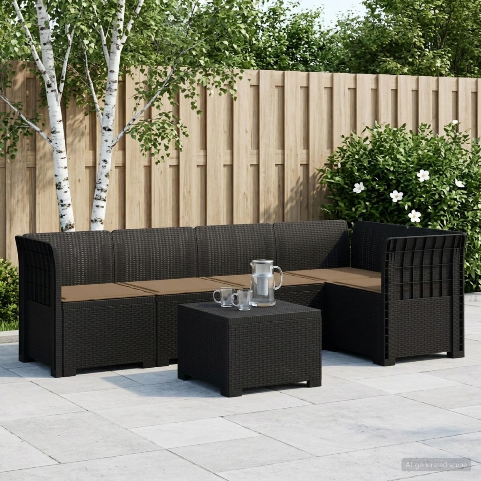 5-Zits Tuin Sofa met Kussens Rattan Look PP Antraciet