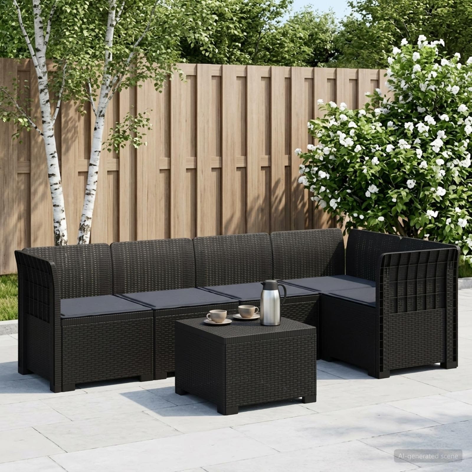 5-Zits Tuin Sofa met Kussens Rattan Look PP Antraciet