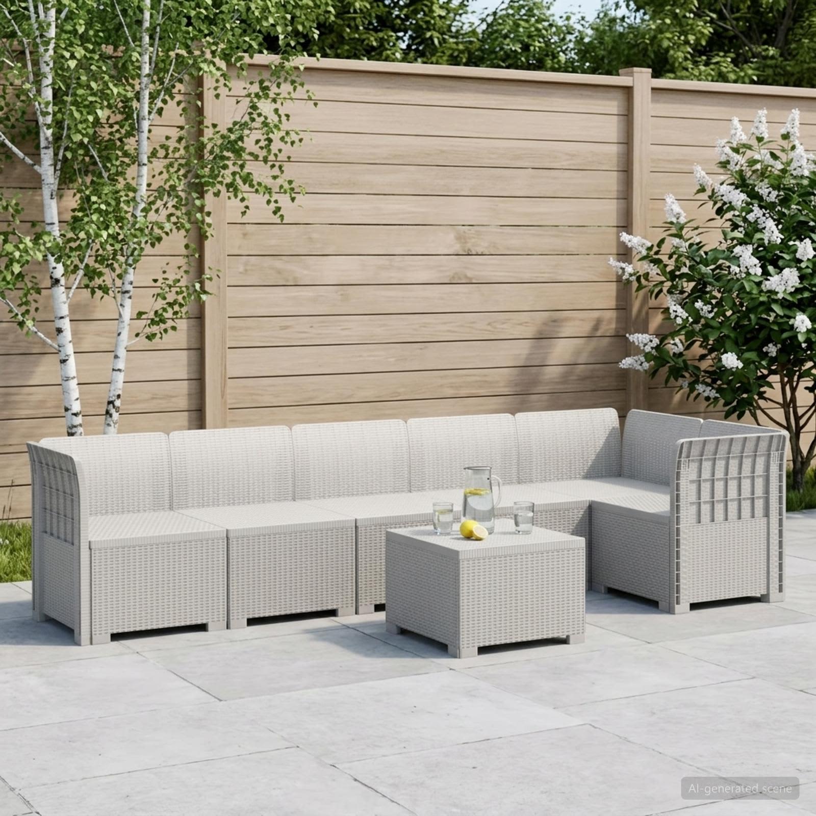 6-Zits Tuin Sofa Rattan Look PP Wit