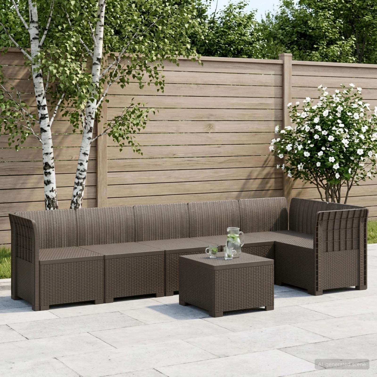6-Zits Tuin Sofa Rattan Look PP Lichtgrijs