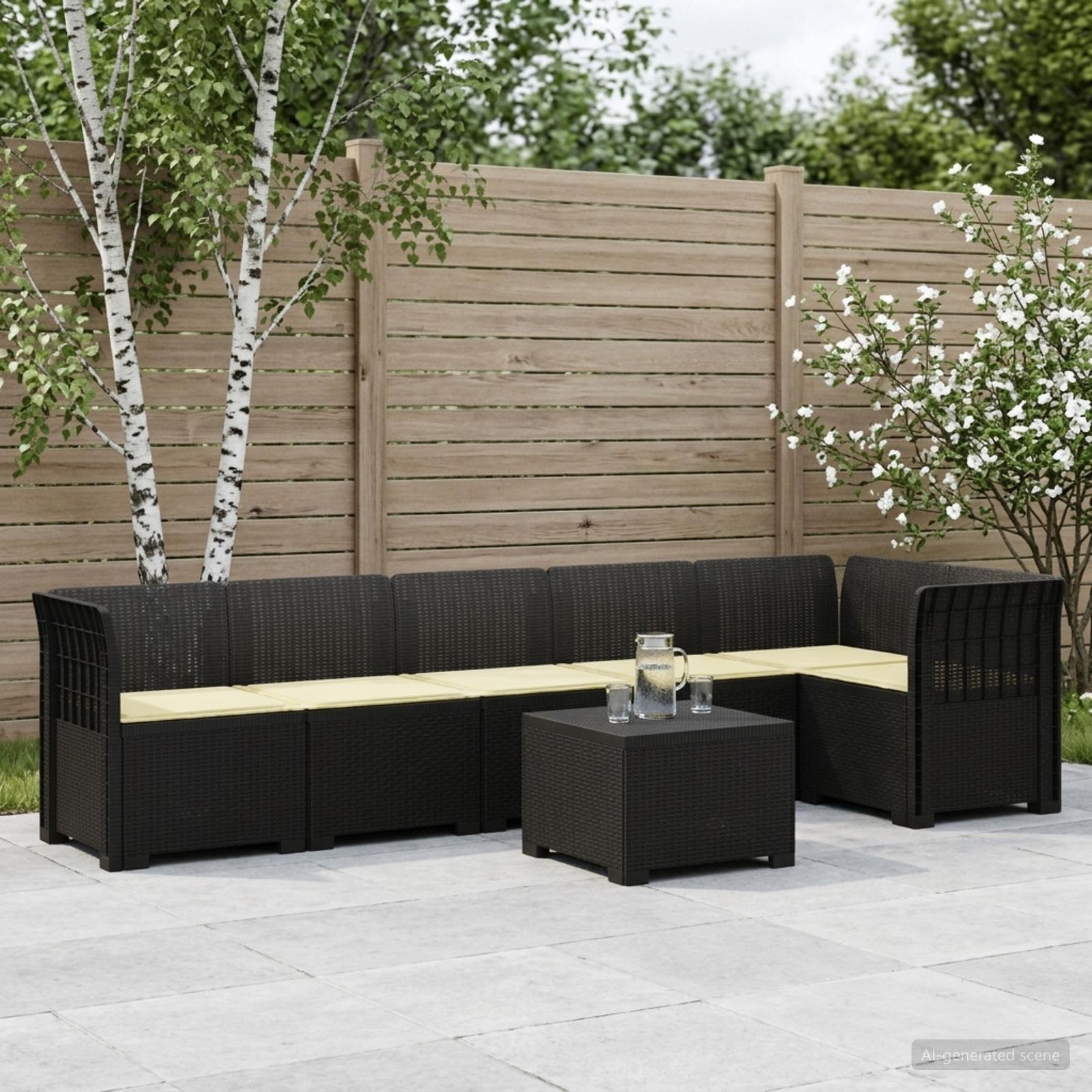 6-Zits Tuin Sofa met Kussens Rattan Look PP Antraciet