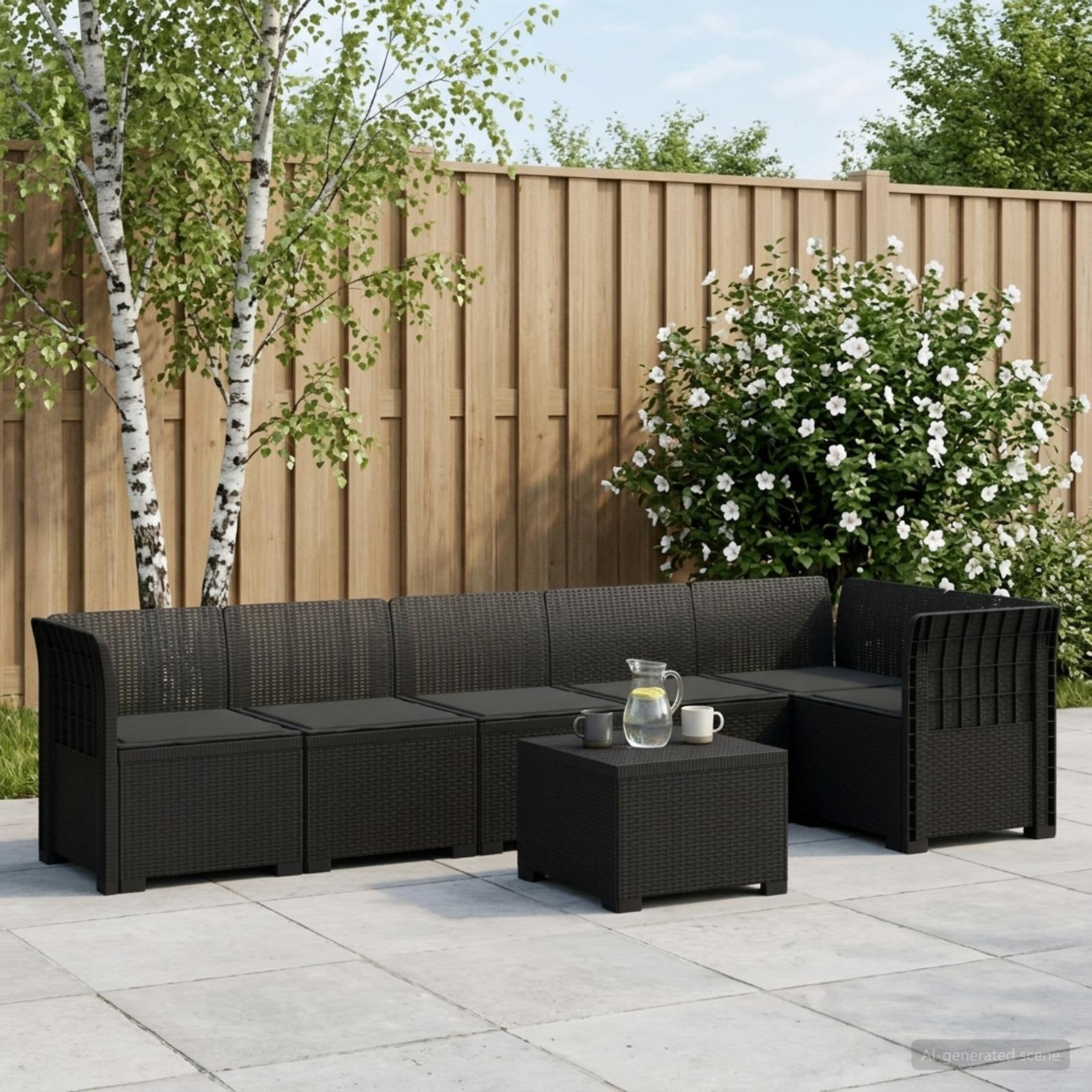 6-Zits Tuin Sofa met Kussens Rattan Look PP Antraciet – afbeelding 1