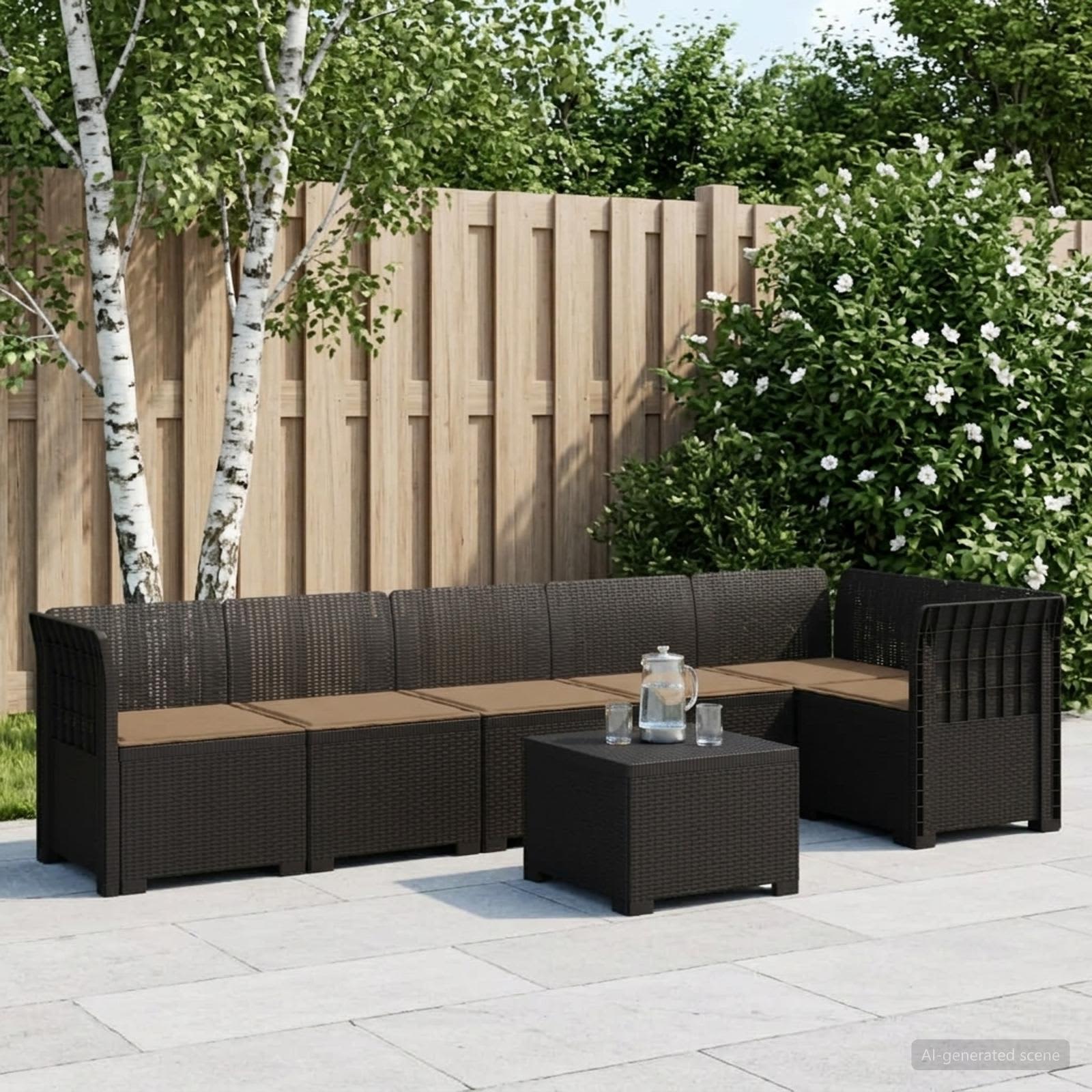 6-Zits Tuin Sofa met Kussens Rattan Look PP Antraciet