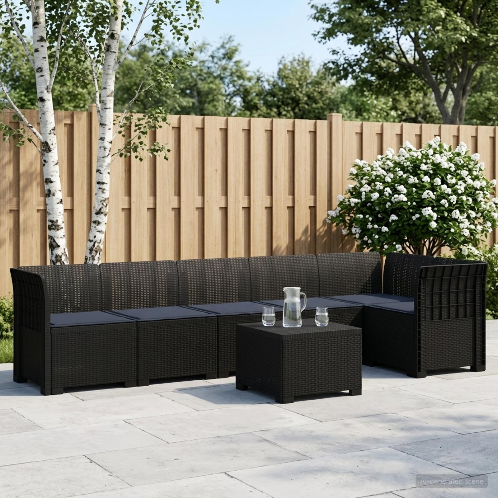 6-Zits Tuin Sofa met Kussens Rattan Look PP Antraciet