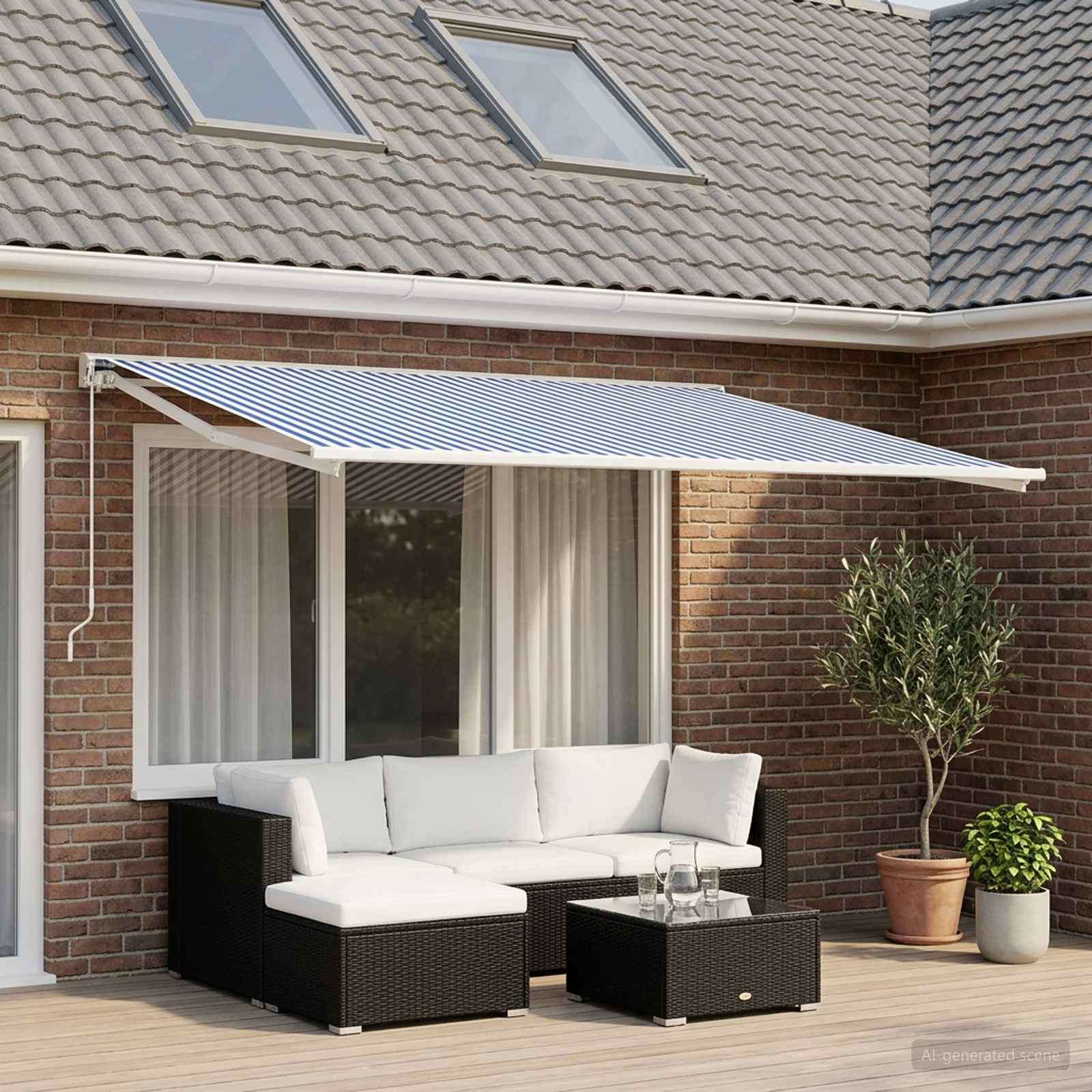 Vervangingsdoek voor zonnescherm Blauw en Wit 350 x 200 cm – afbeelding 1