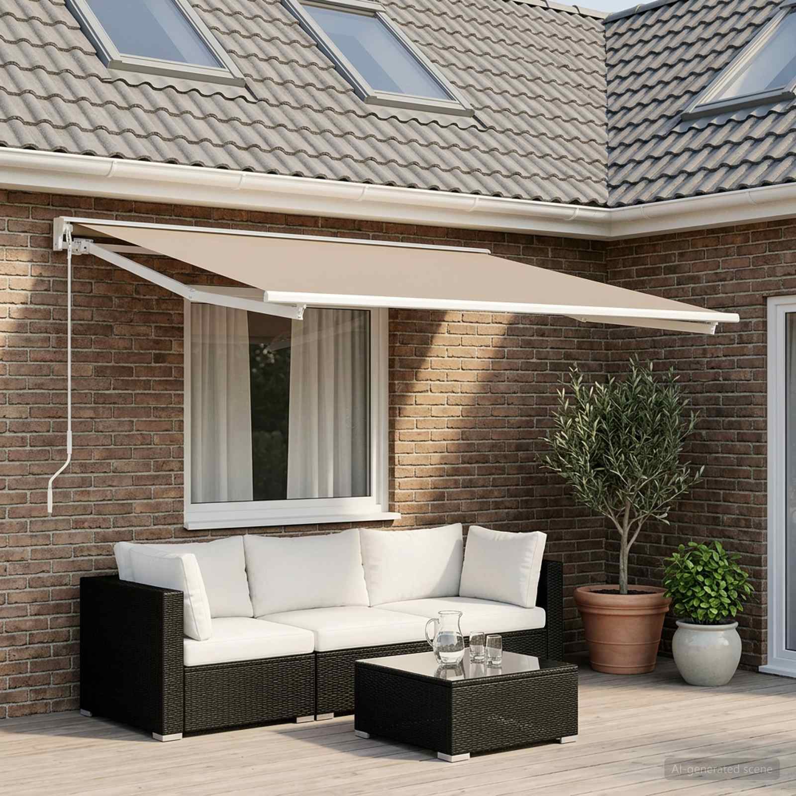 Vervangingsdoek voor zonnescherm Beige 500 × 350 cm Polyester – afbeelding 1