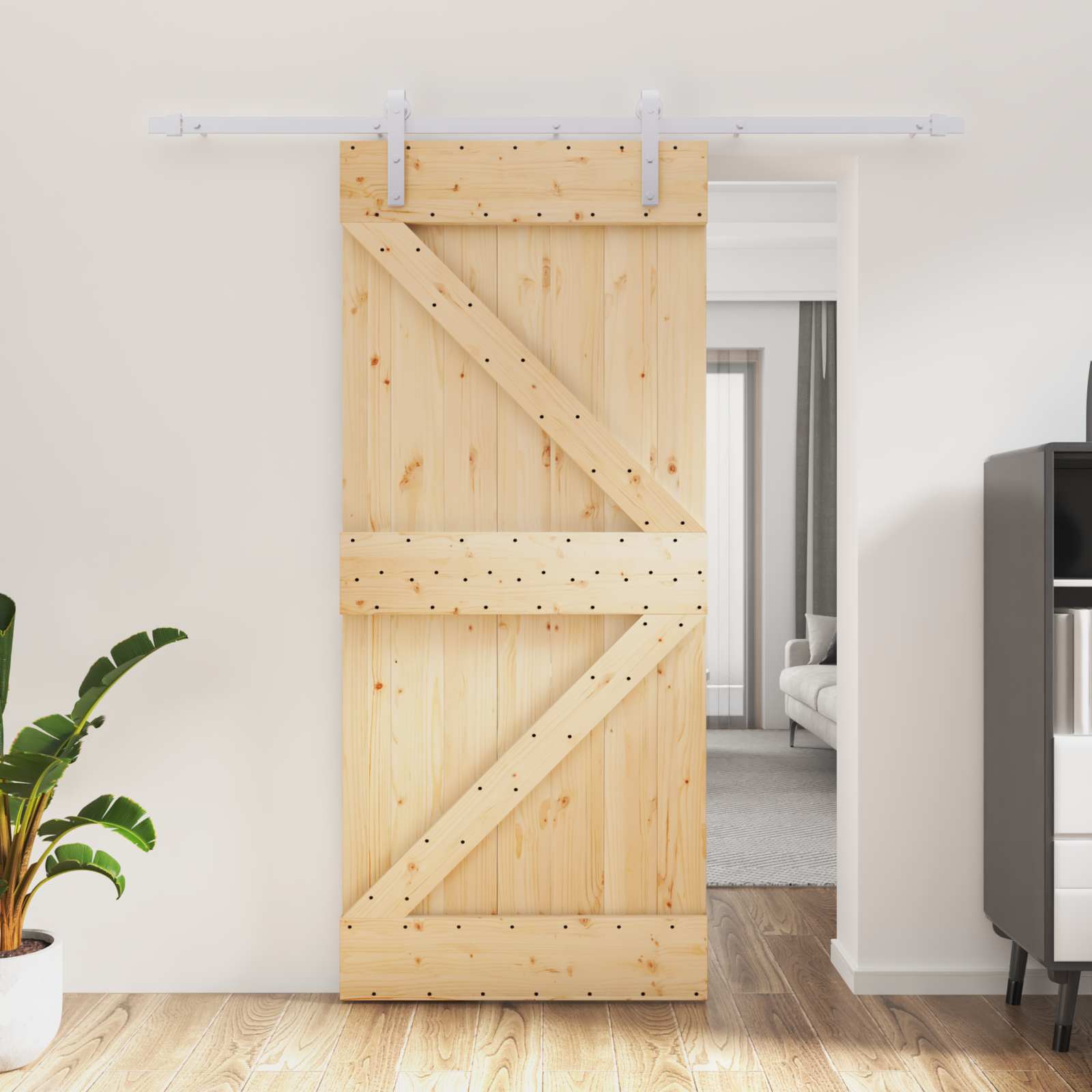 Schuifdeur Natuurlijk en Wit 90 x 210 cm Massief grenenhout