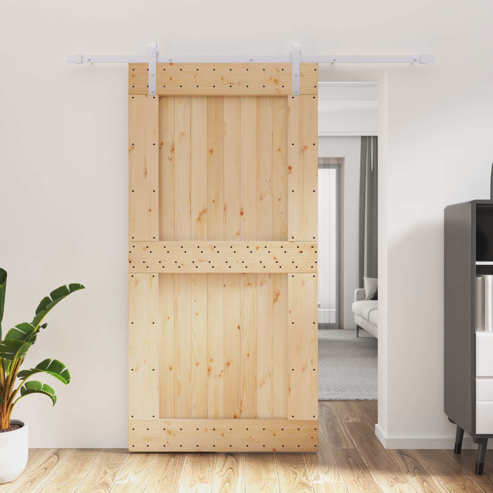 Schuifdeur Natuurlijk en Wit 100 x 210 cm Massief Grenenhout