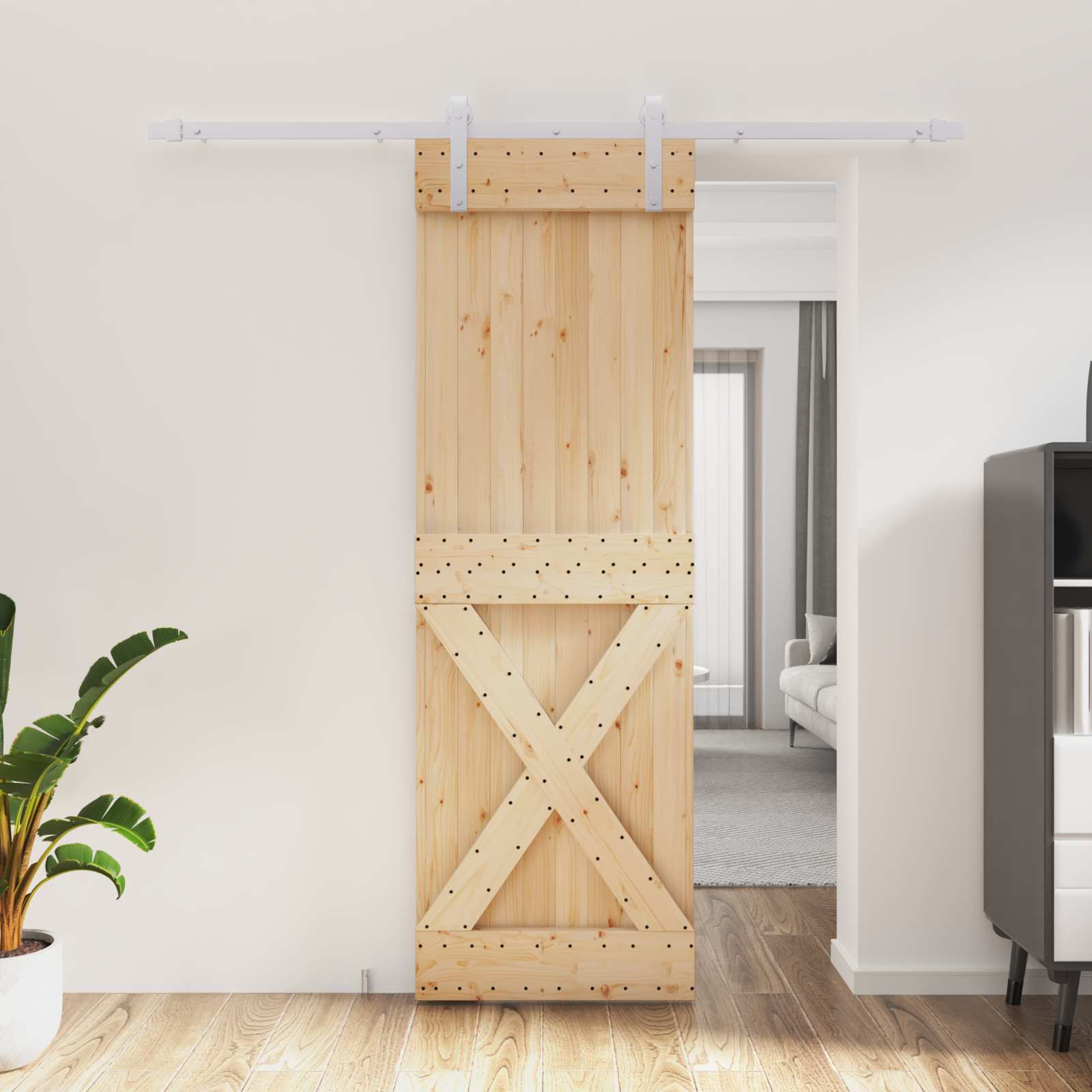 Schuifdeur Natuurlijk en Wit 70 x 210 cm Massief Grenenhout – afbeelding 1