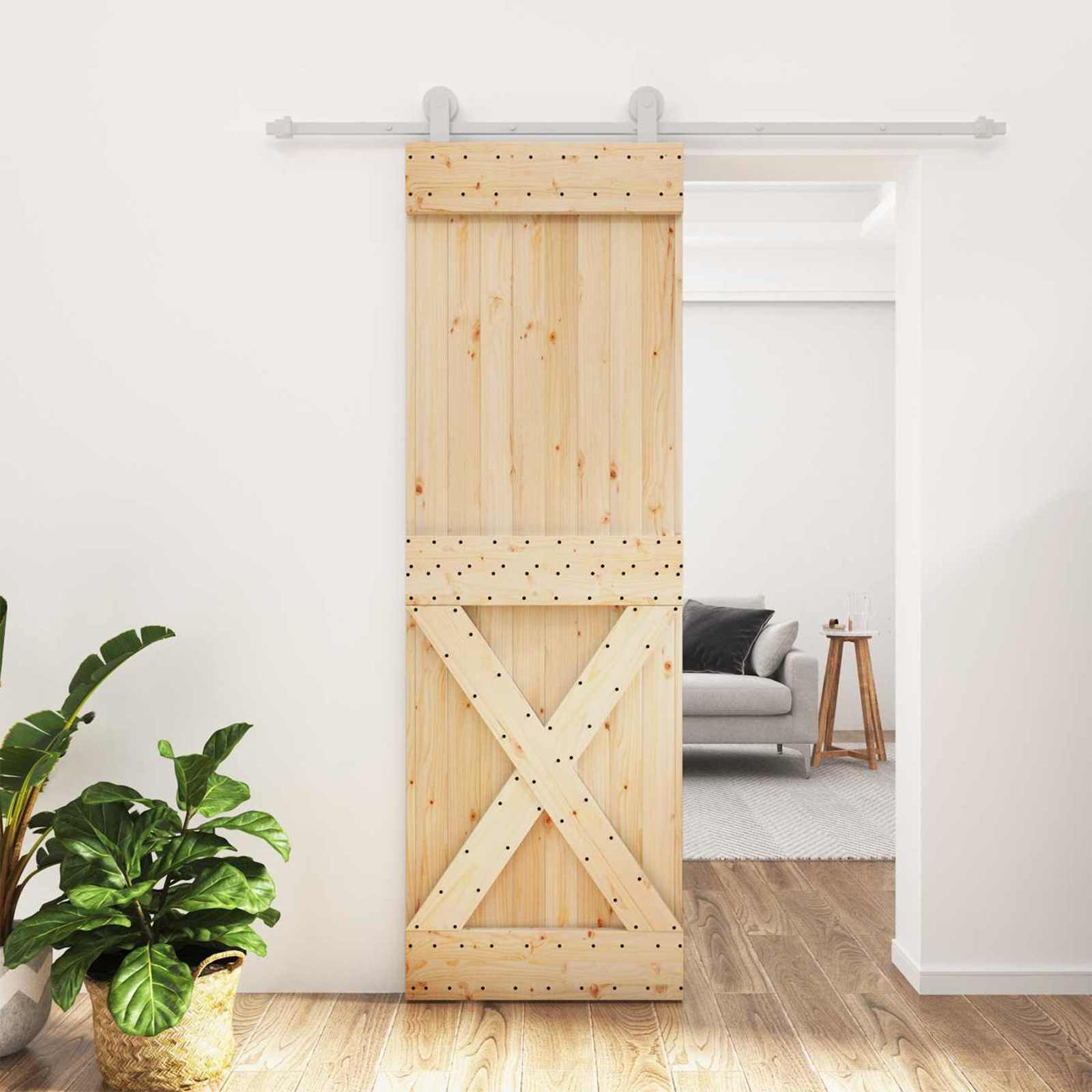 Schuifdeur Natuurlijk en Wit 70 x 210 cm Massief Grenenhout – afbeelding 1